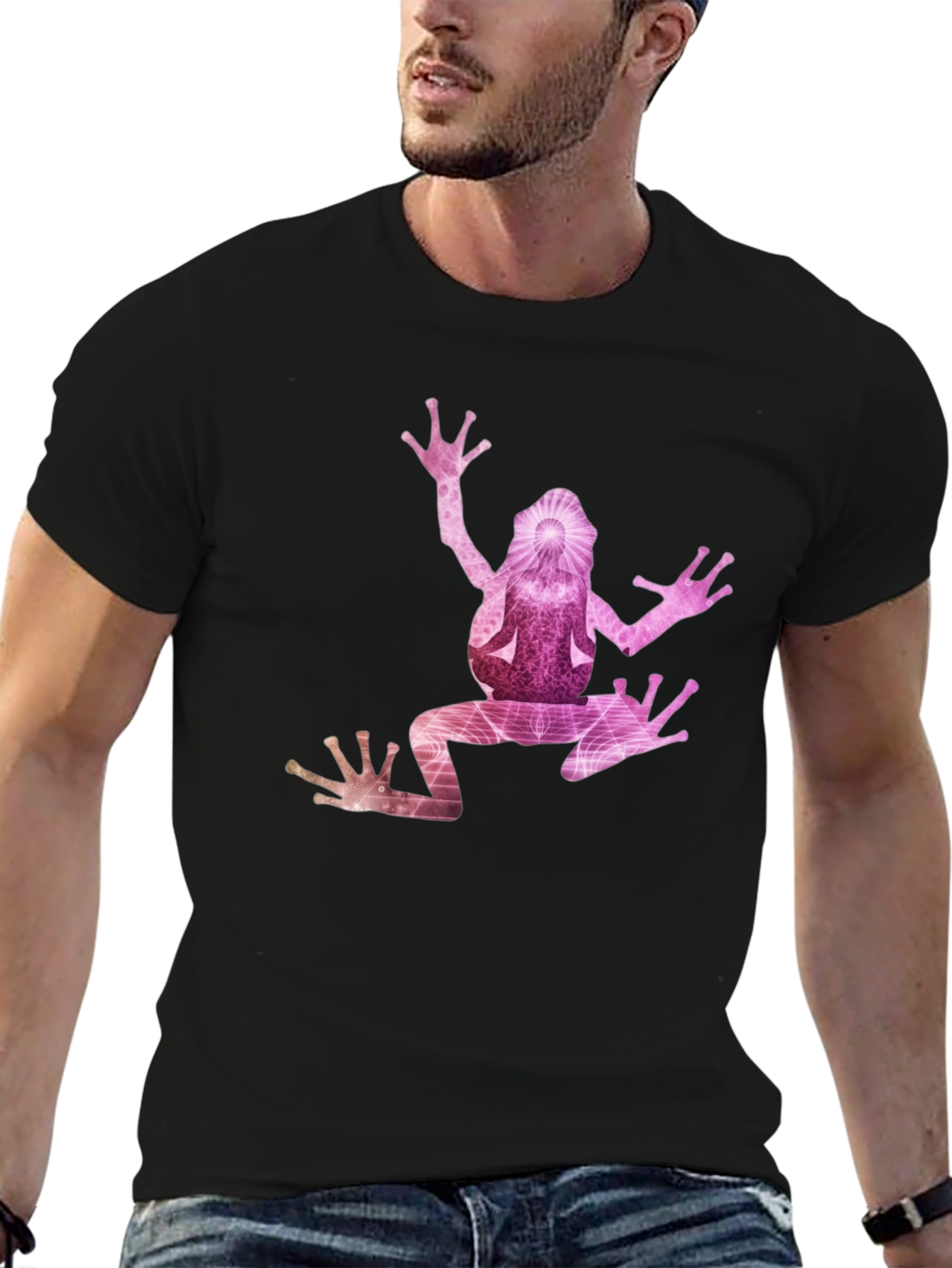 Black T-Shirt with Artistic Frog Graphic