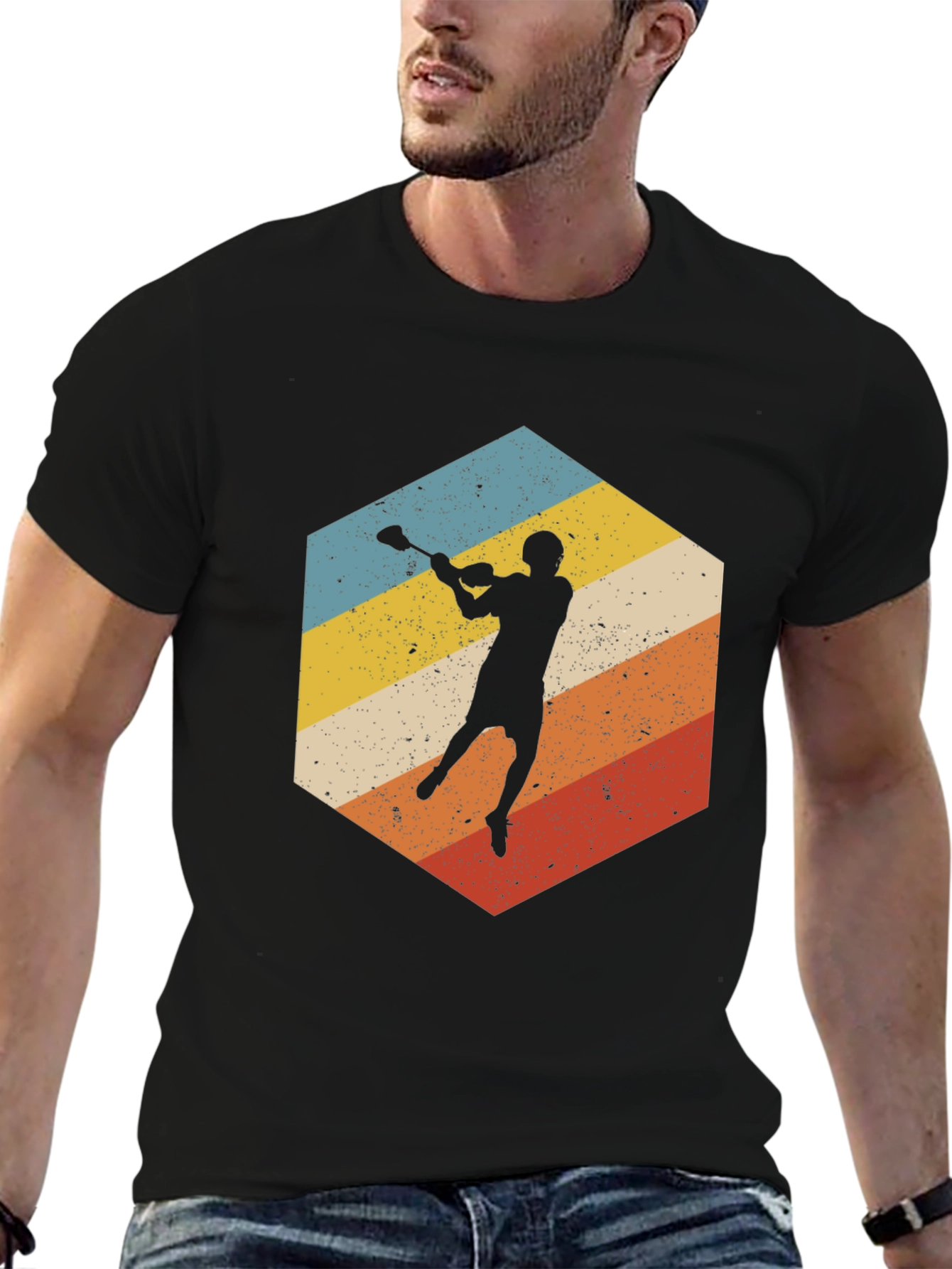 Retro Lacrosse Player Graphic T-Shirt