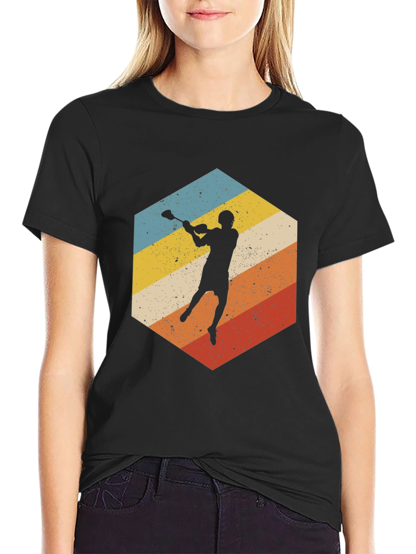 Retro Lacrosse Player Graphic T-Shirt
