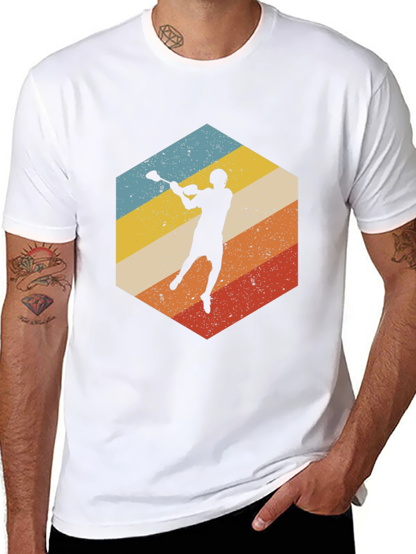 Retro Lacrosse Player Graphic T-Shirt