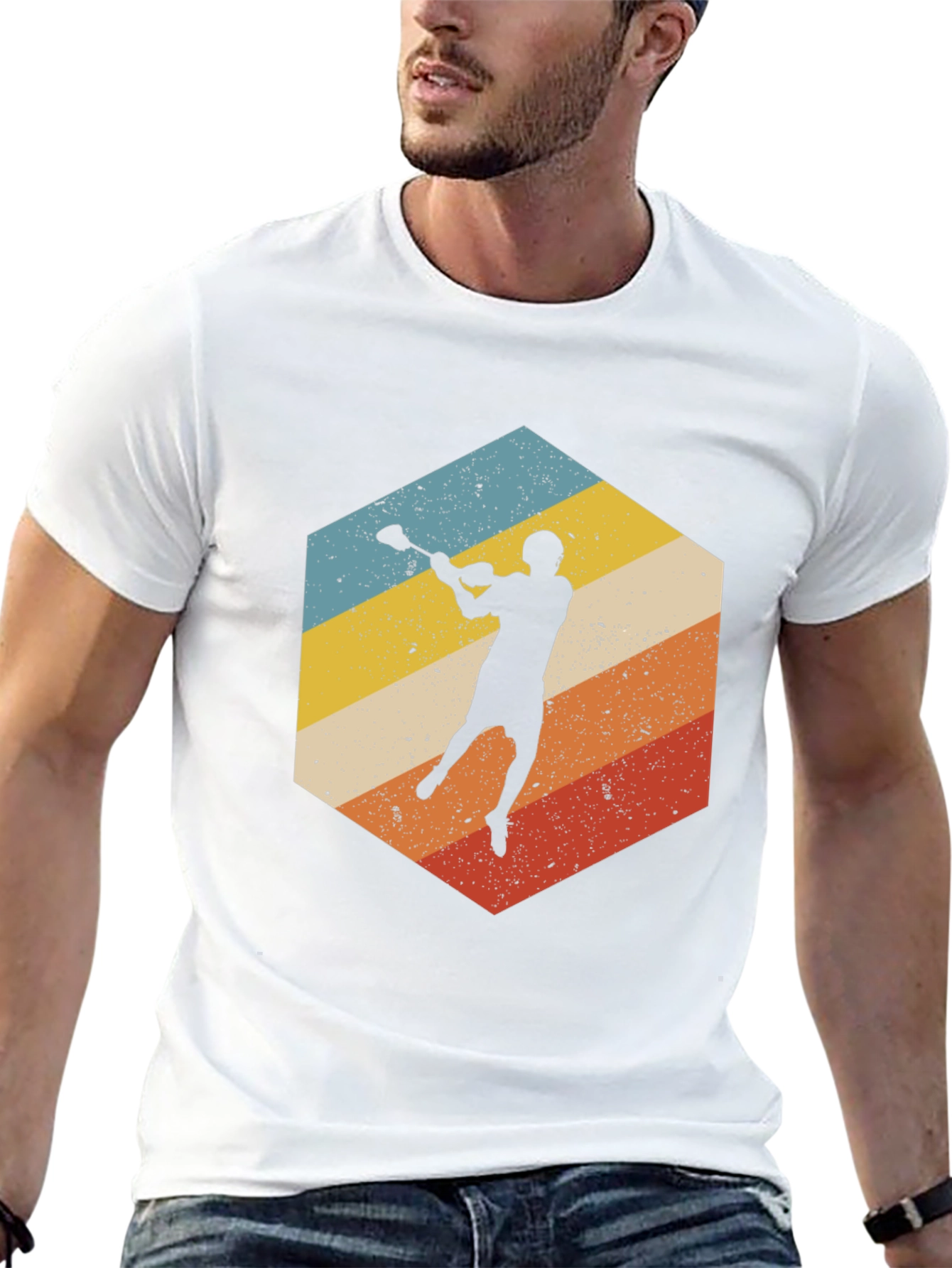 Retro Lacrosse Player Graphic T-Shirt