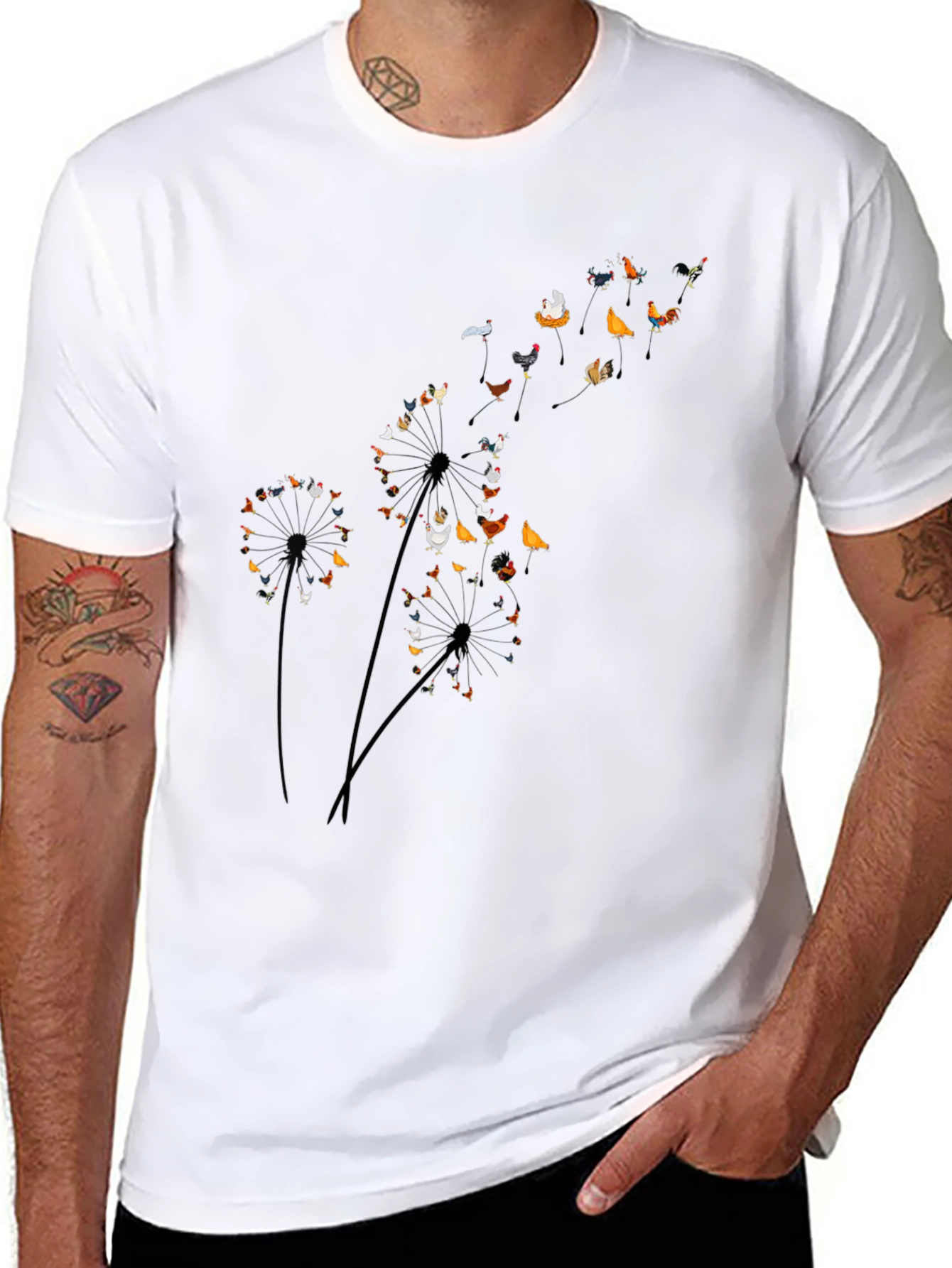 Chicken Dandelion Black T-Shirt
