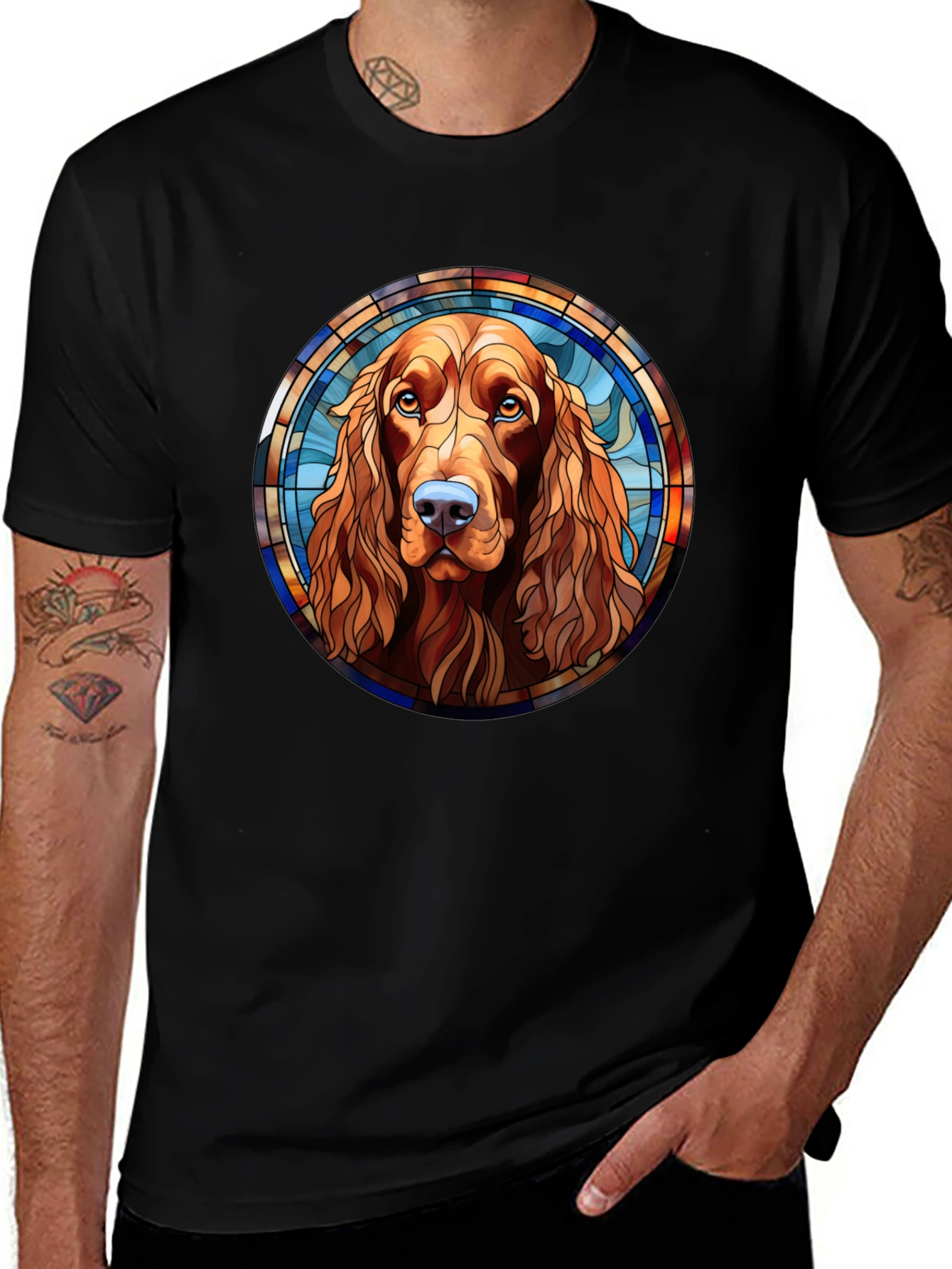 Dog Stained Glass T-Shirt Cocker Spaniel Tee