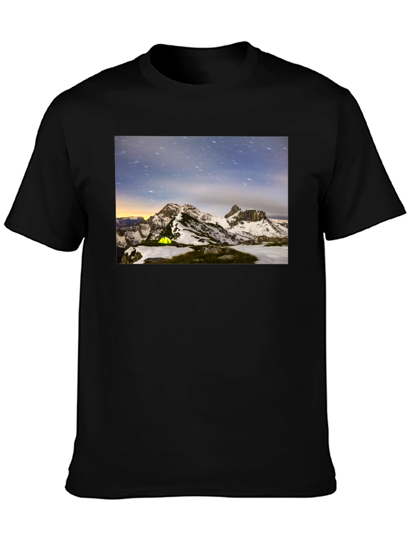 Mountain Starry Night Camping Black T-Shirt