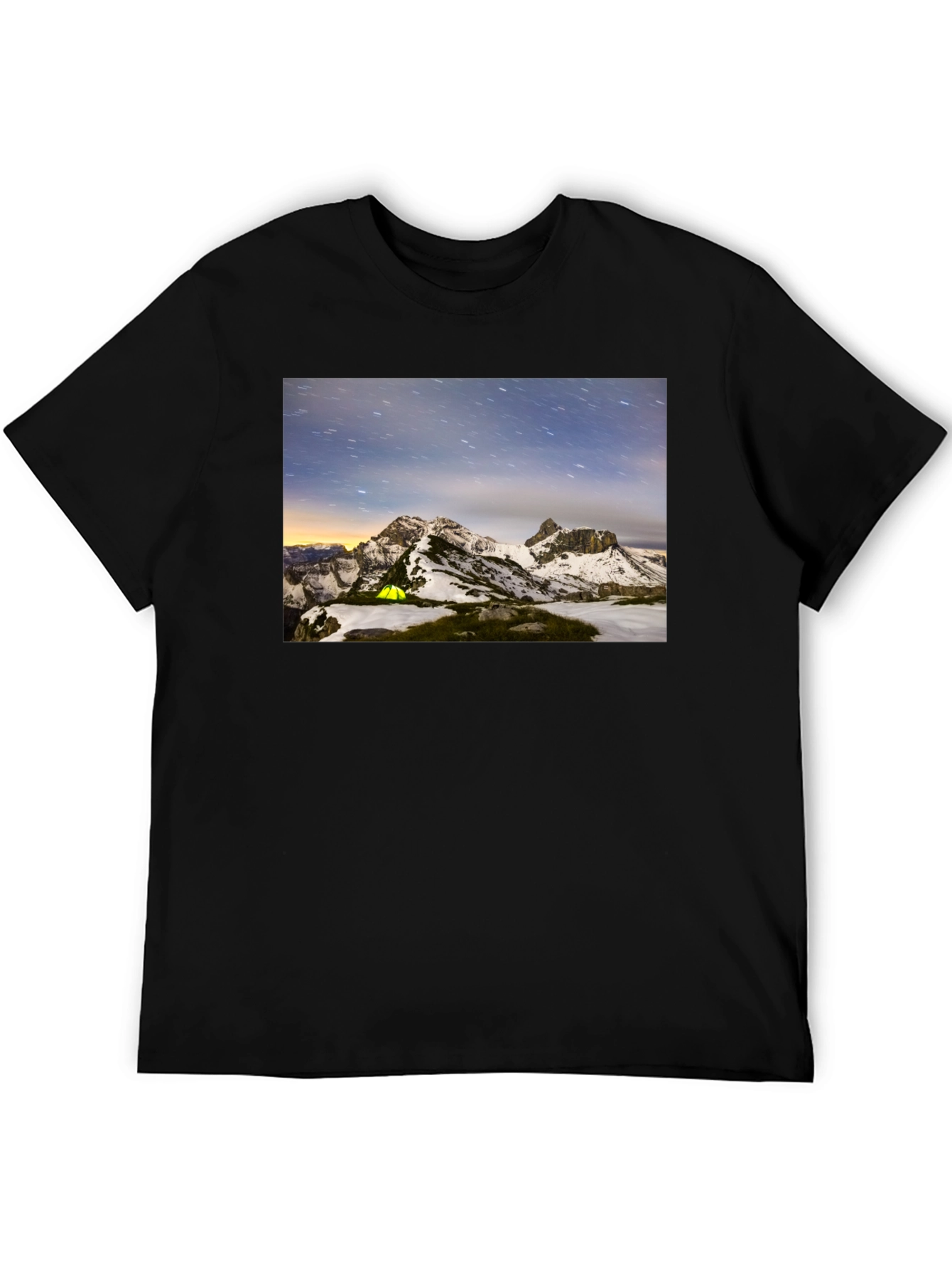 Mountain Starry Night Camping Black T-Shirt