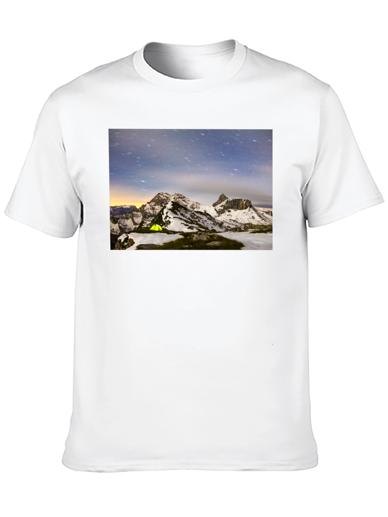 Mountain Starry Night Camping Black T-Shirt