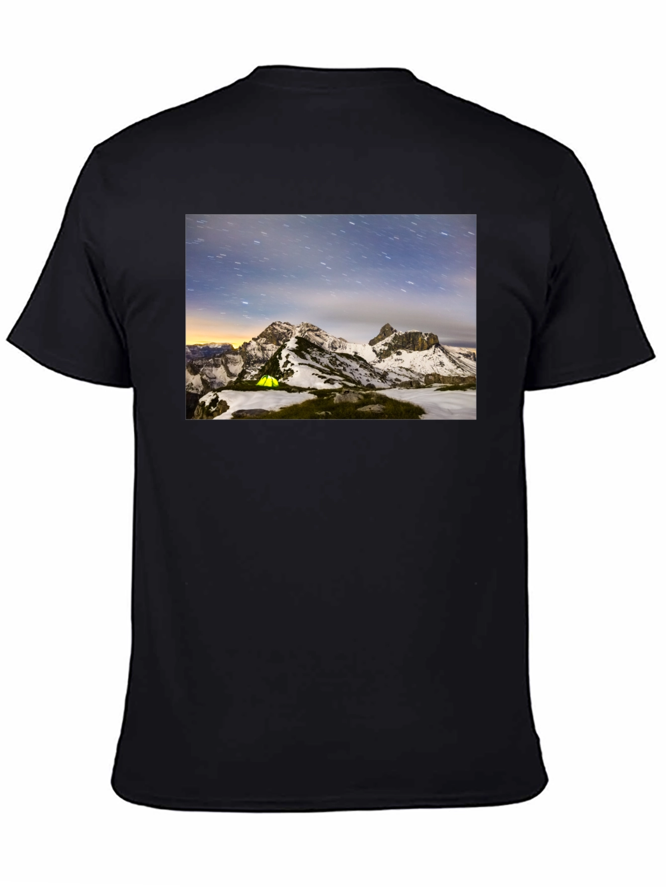 Mountain Starry Night Camping Black T-Shirt