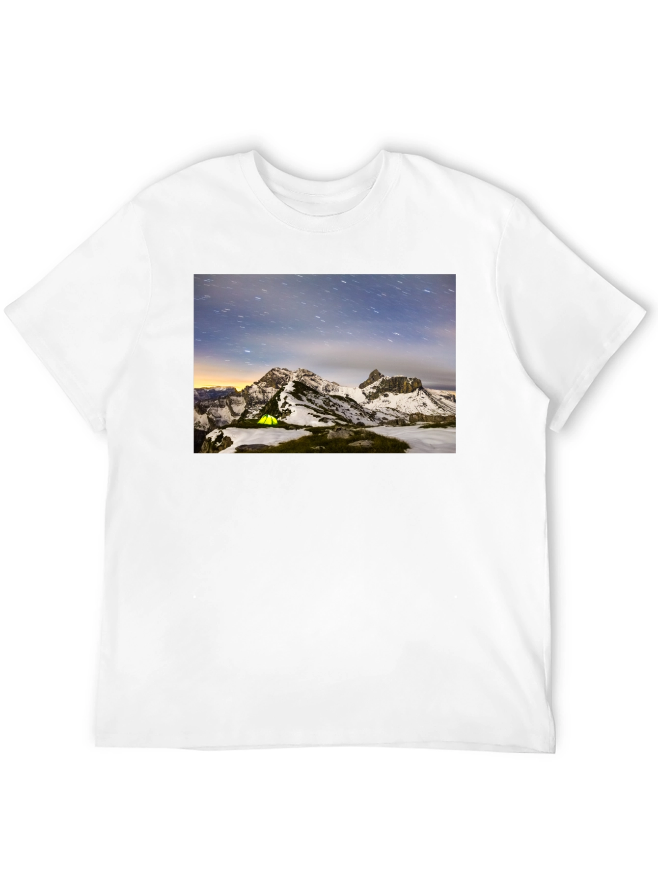 Mountain Starry Night Camping Black T-Shirt