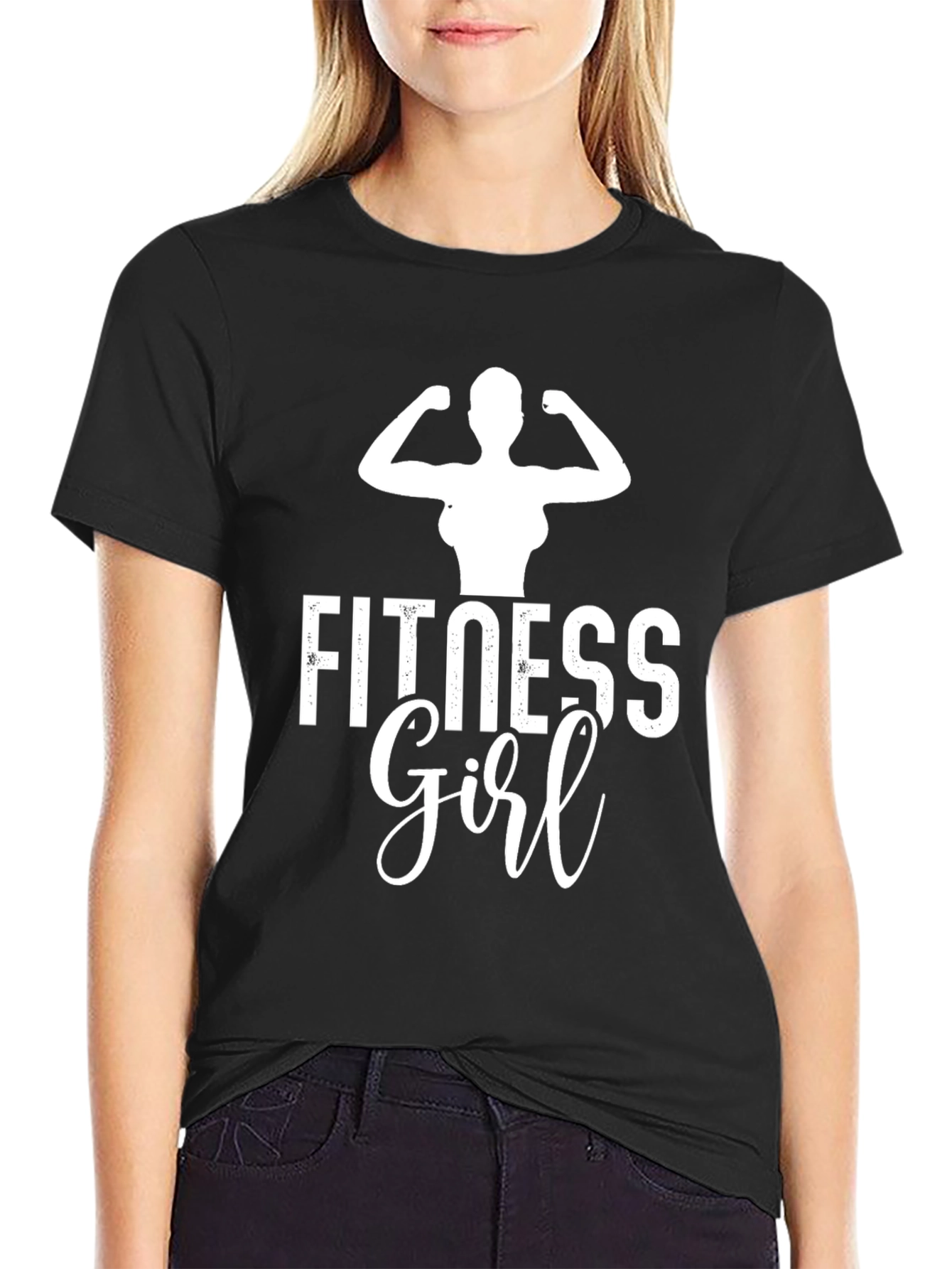 Fitness Girl Black T-Shirt Gym Workout Apparel
