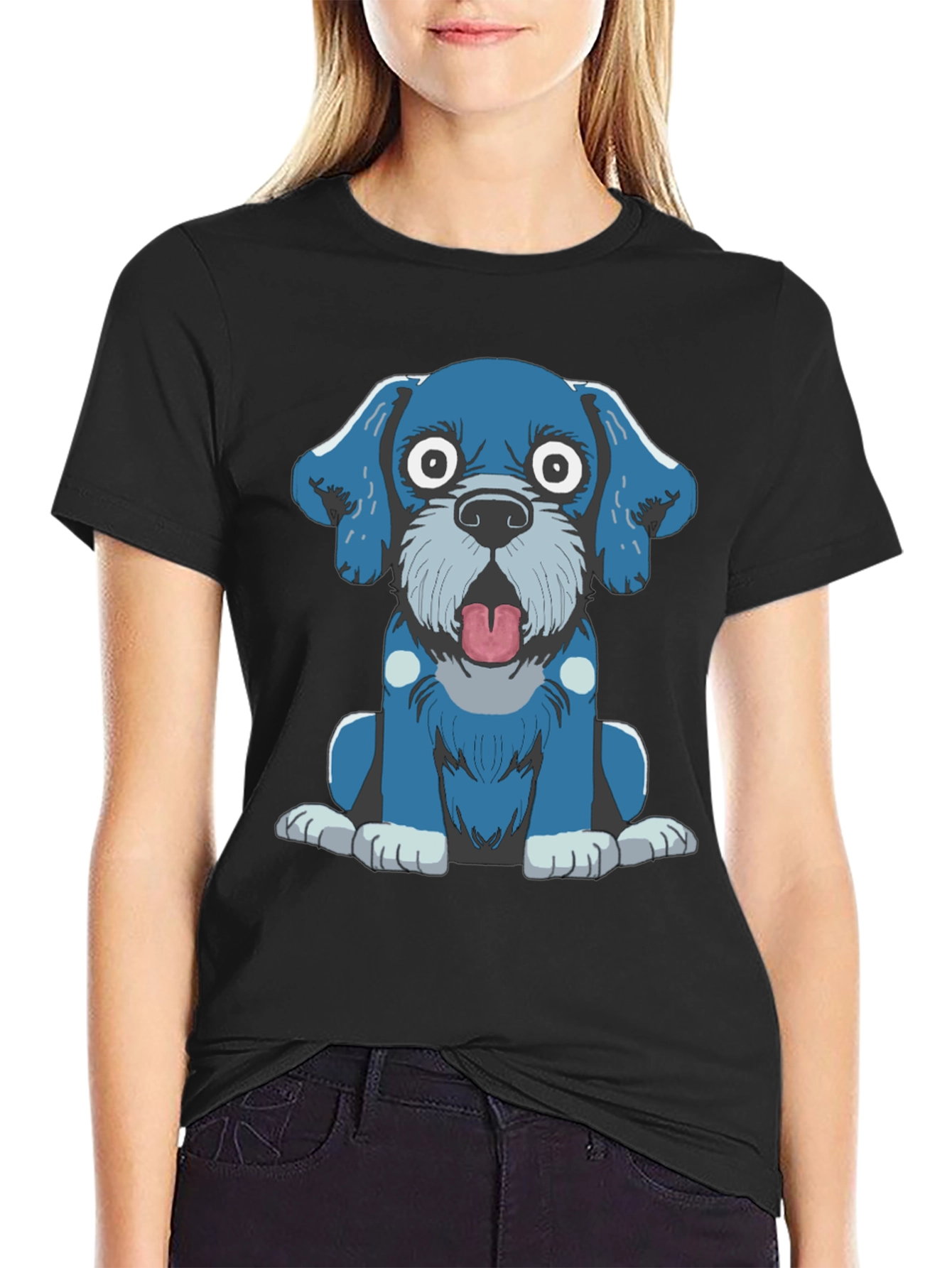 Cartoon Dog Graphic Tee - Black T-Shirt