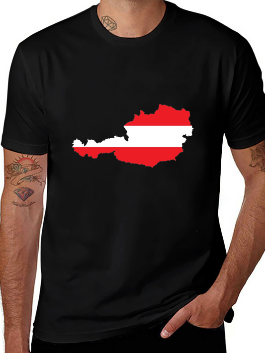 Austria Flag Map T-Shirt - Black