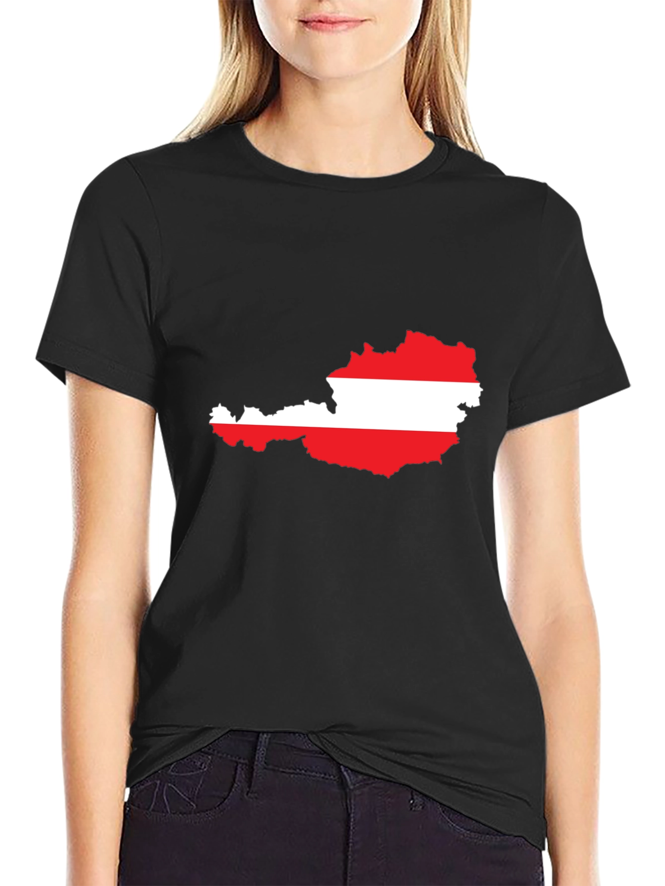 Austria Flag Map T-Shirt - Black