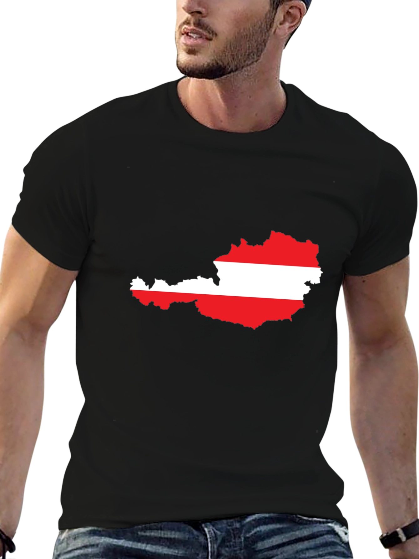 Austria Flag Map T-Shirt - Black
