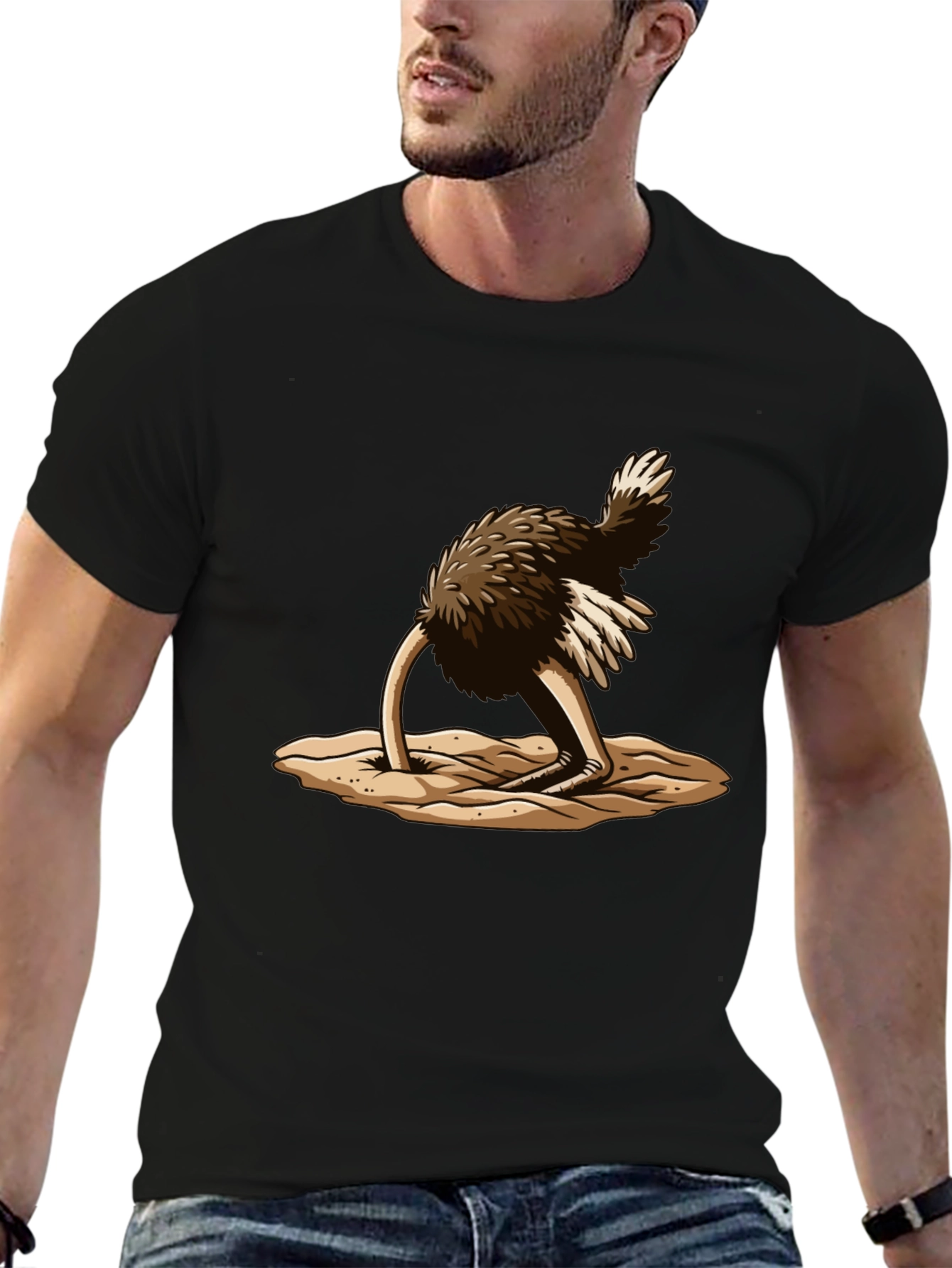 Ostrich Head in Sand T-Shirt - Black Cotton Tee