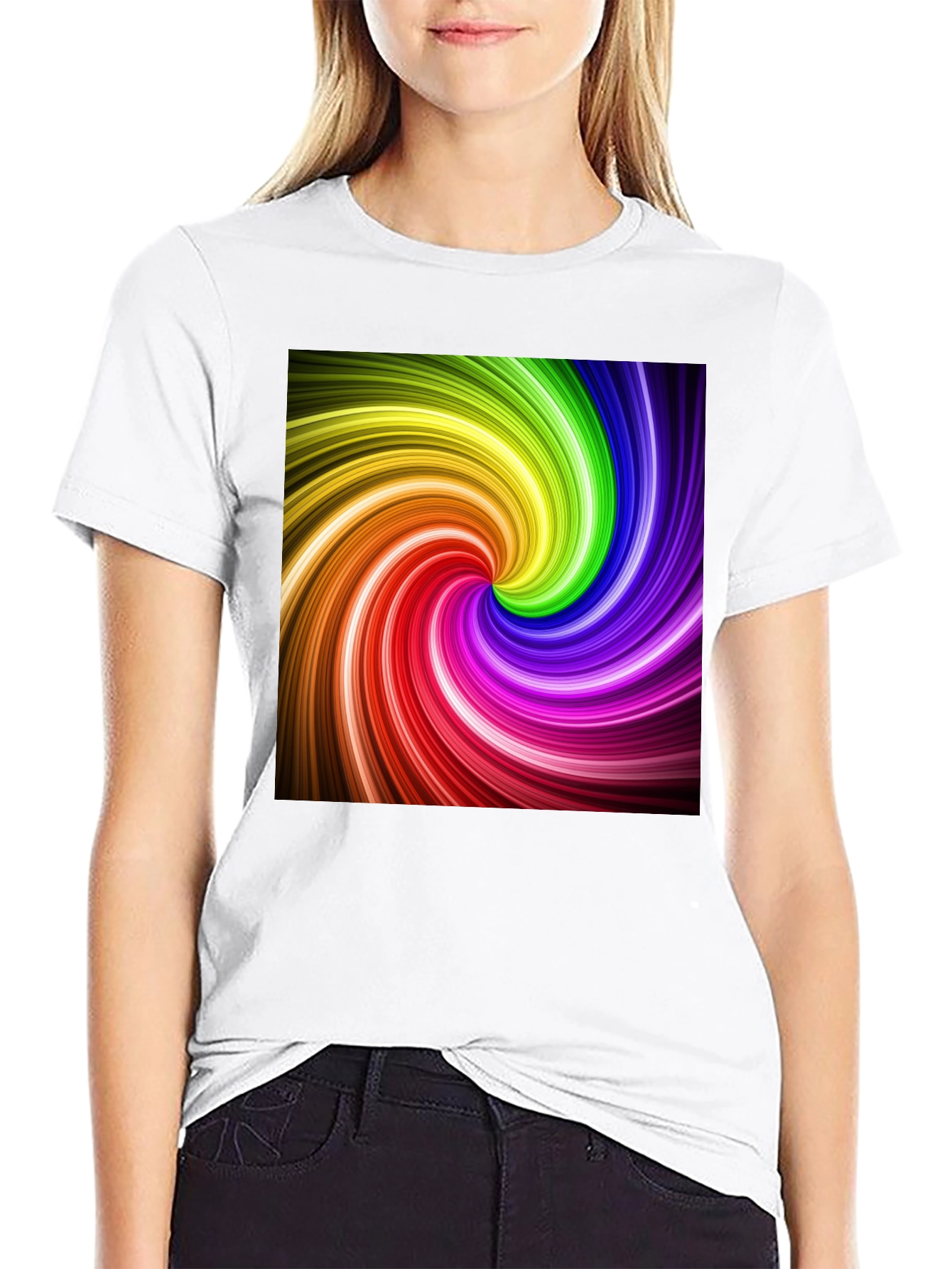 Rainbow Swirl Graphic Black T-Shirt