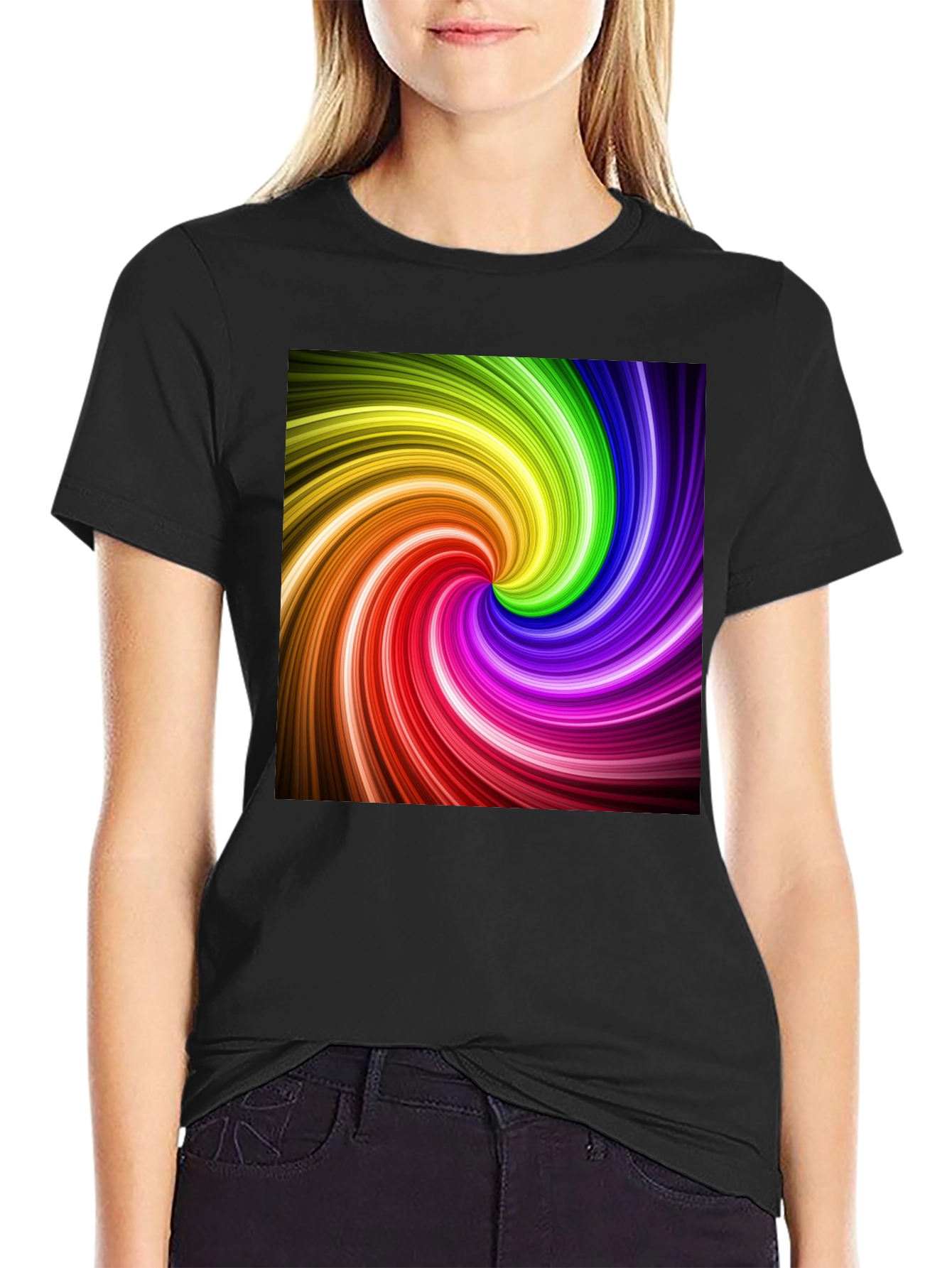 Rainbow Swirl Graphic Black T-Shirt