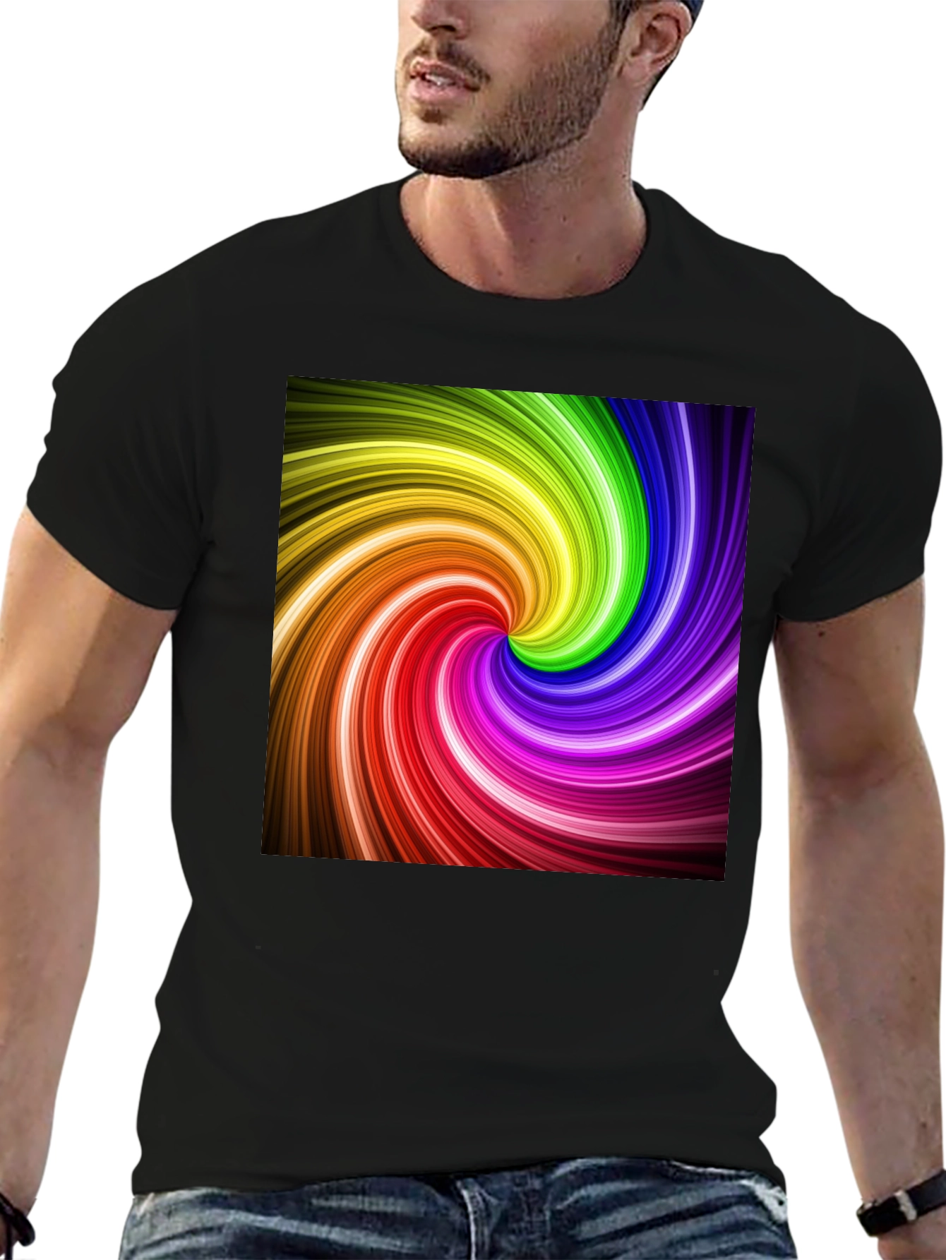 Rainbow Swirl Graphic Black T-Shirt