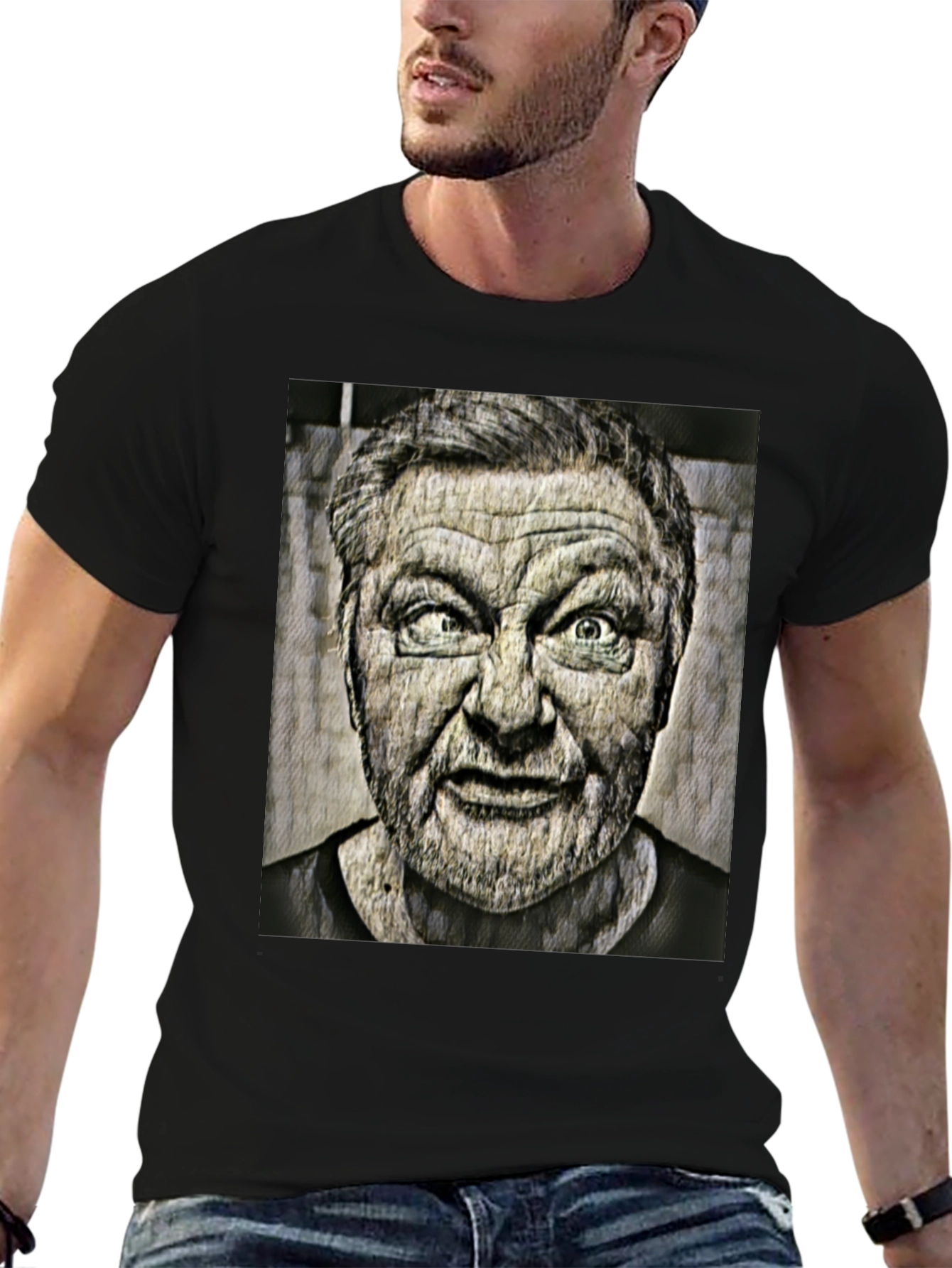 Cross-Eyed Man Graphic Black T-Shirt