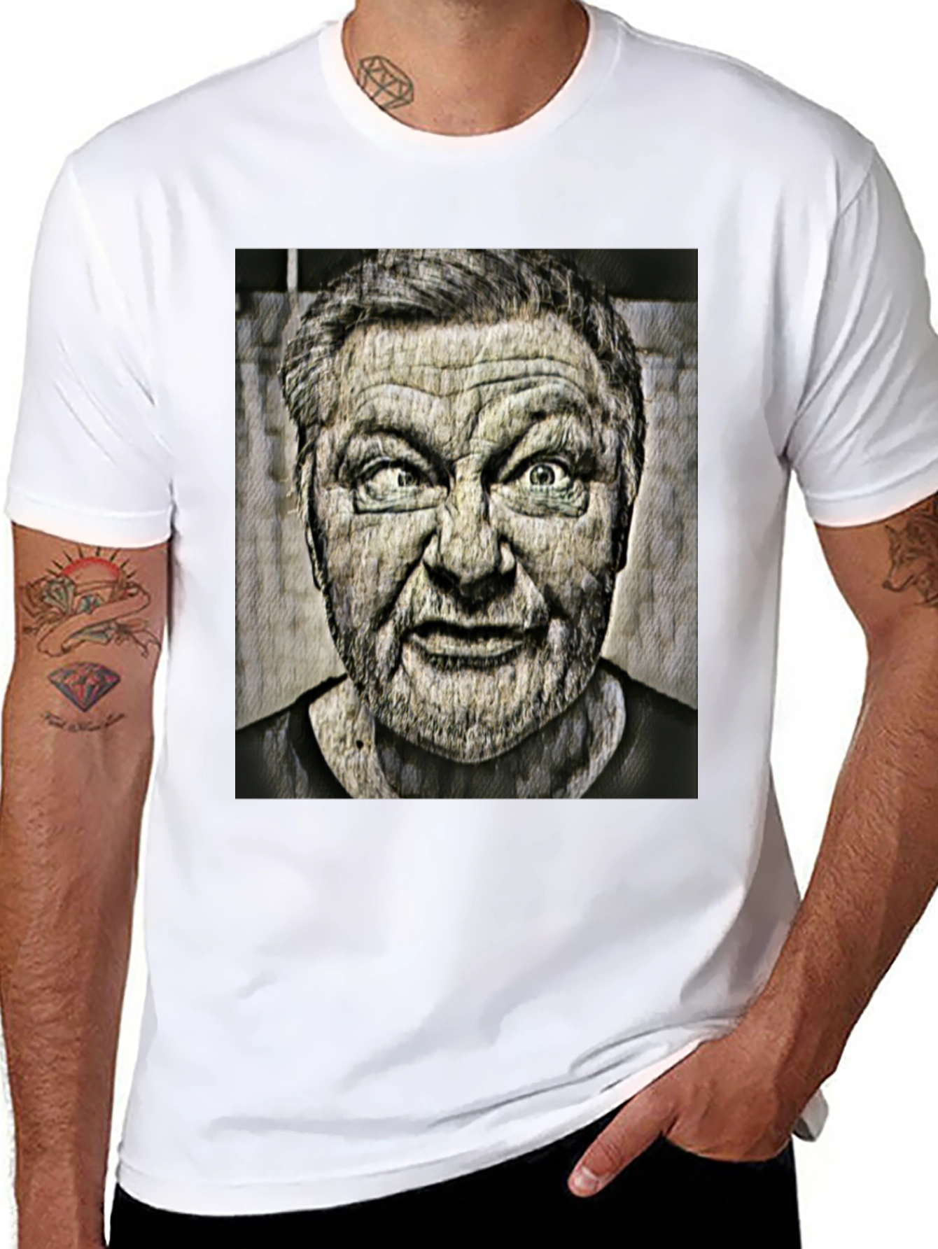 Cross-Eyed Man Graphic Black T-Shirt