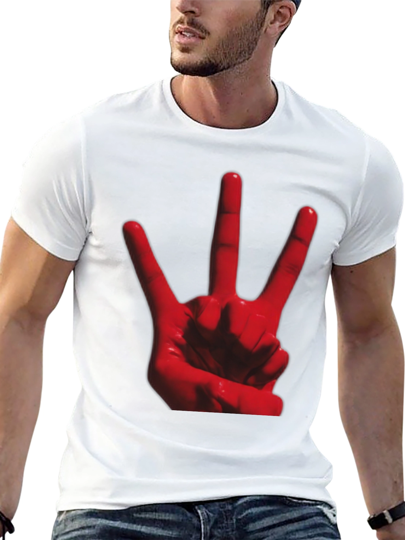 Red 3-Finger Hand Sign Black T-Shirt