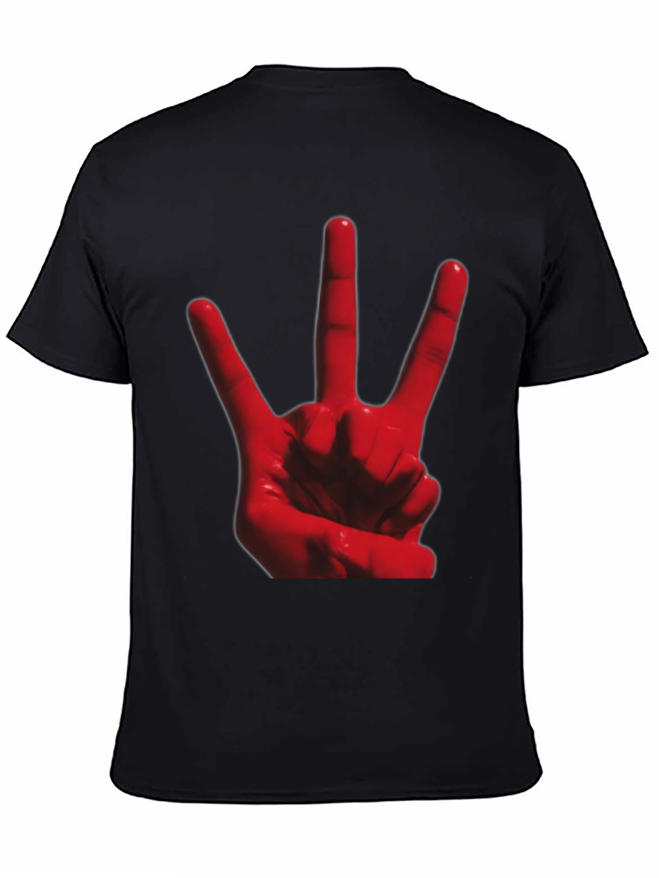 Red 3-Finger Hand Sign Black T-Shirt