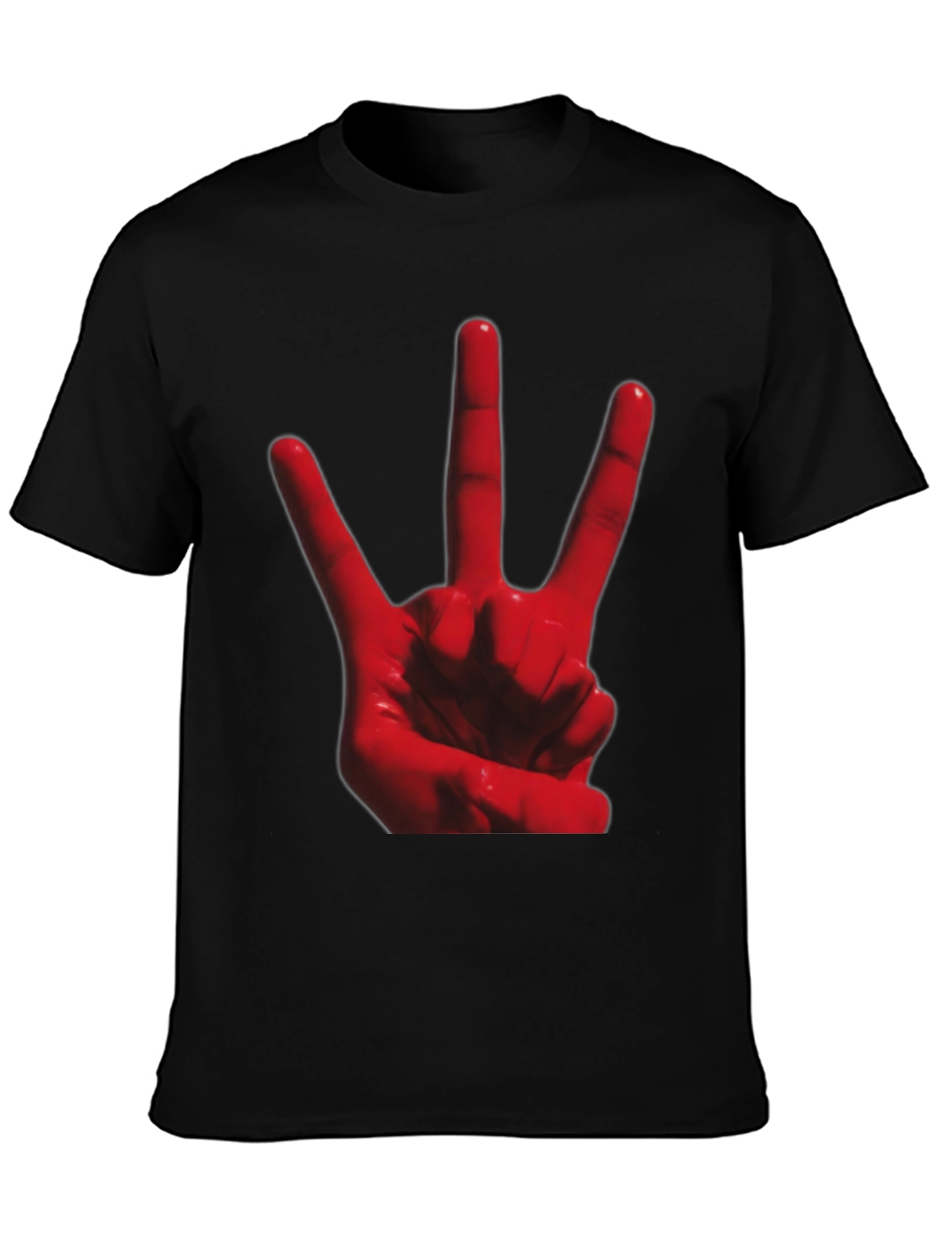 Red 3-Finger Hand Sign Black T-Shirt