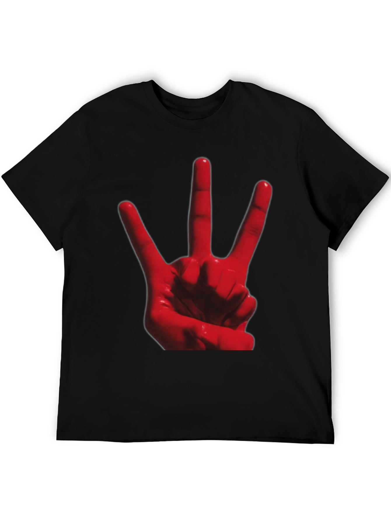 Red 3-Finger Hand Sign Black T-Shirt