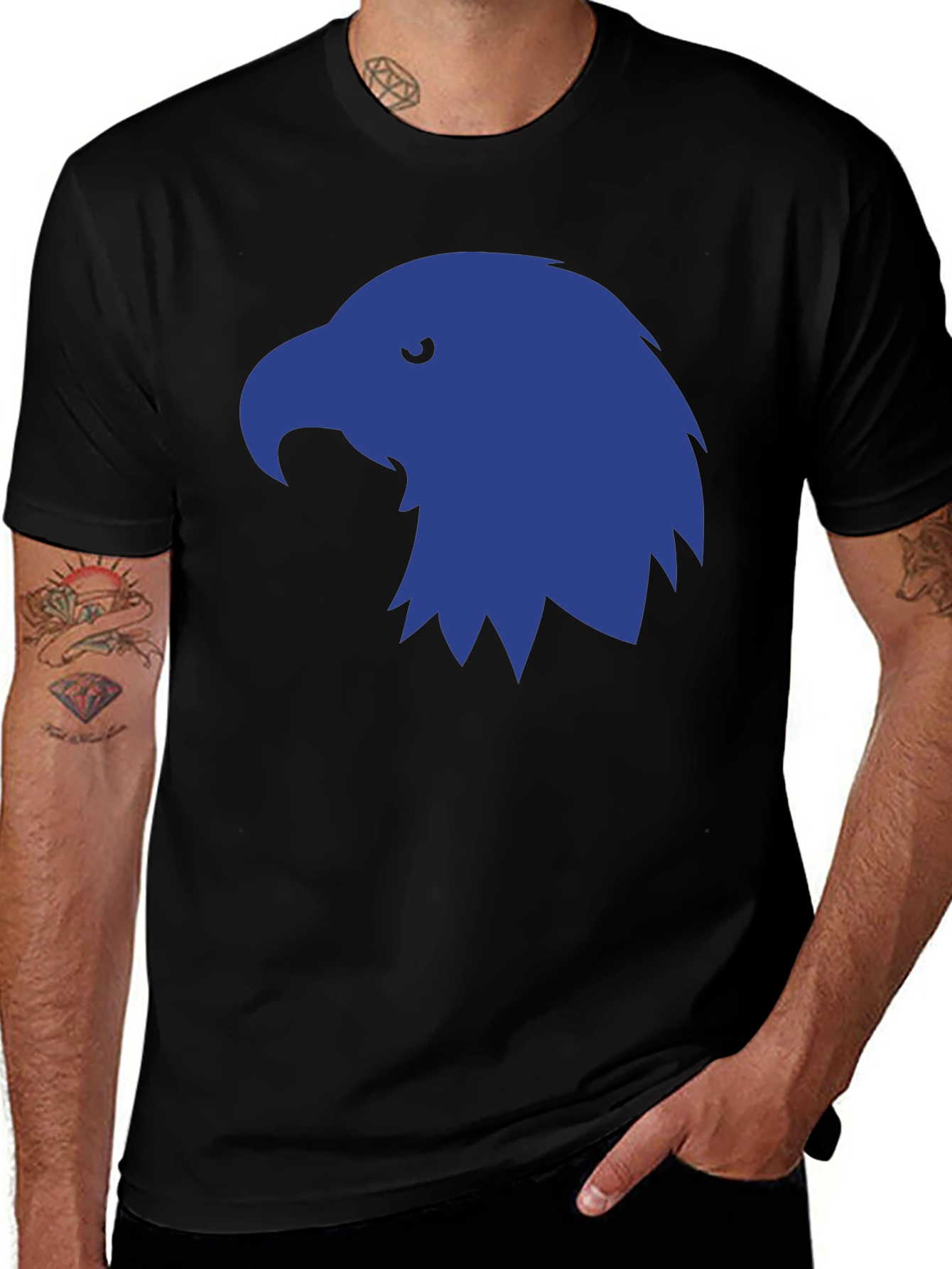 Mens Black T-Shirt with Blue Eagle Graphic