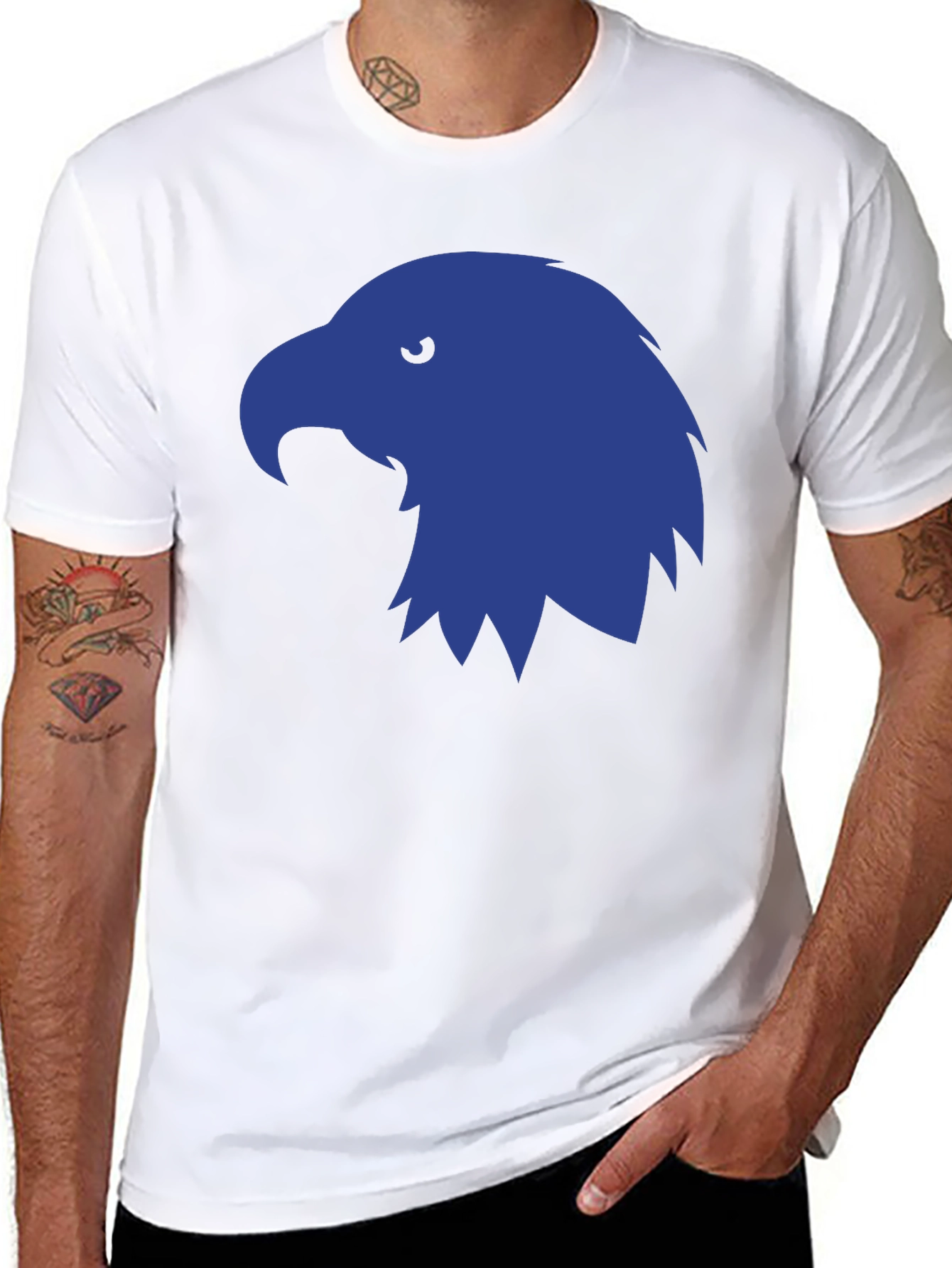 Mens Black T-Shirt with Blue Eagle Graphic