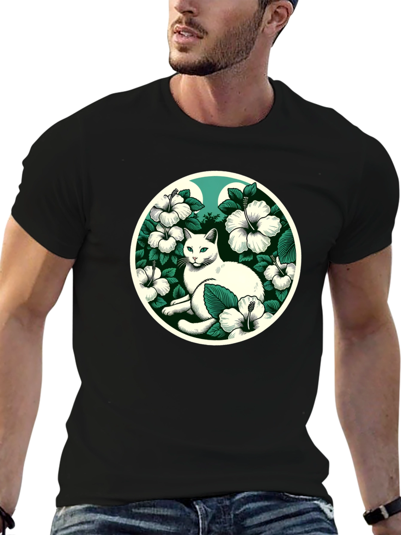 Cat & Hibiscus T-Shirt