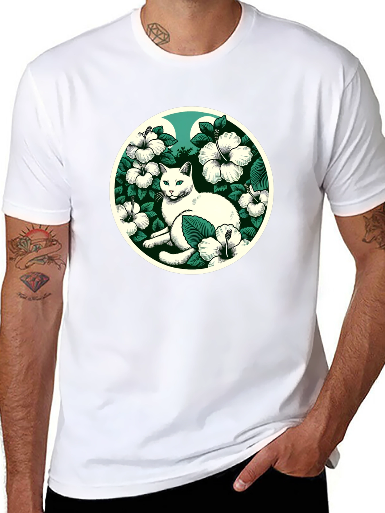 Cat & Hibiscus T-Shirt