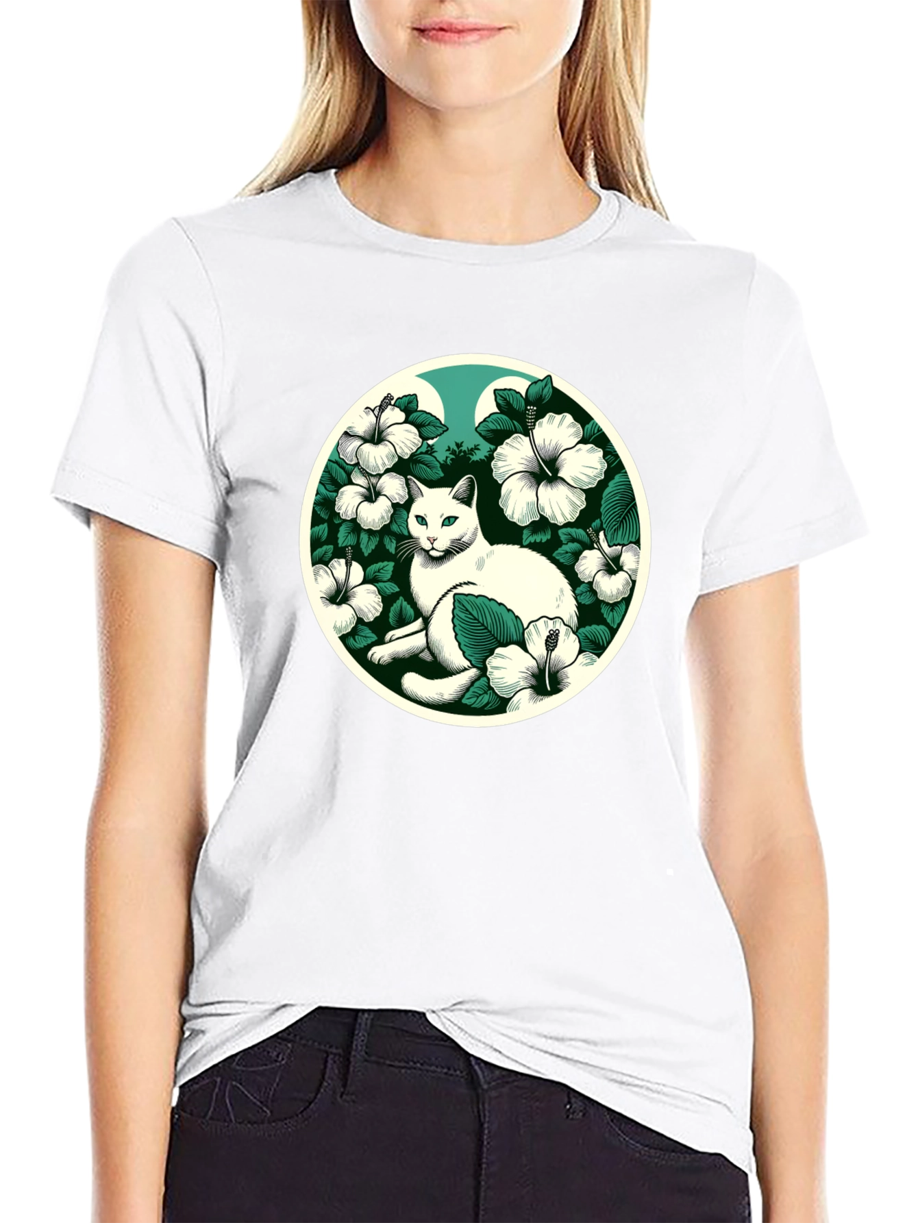 Cat & Hibiscus T-Shirt