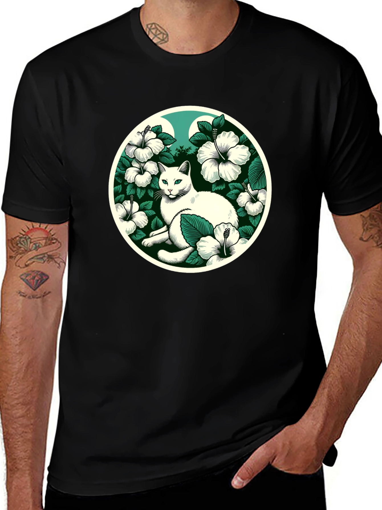 Cat & Hibiscus T-Shirt