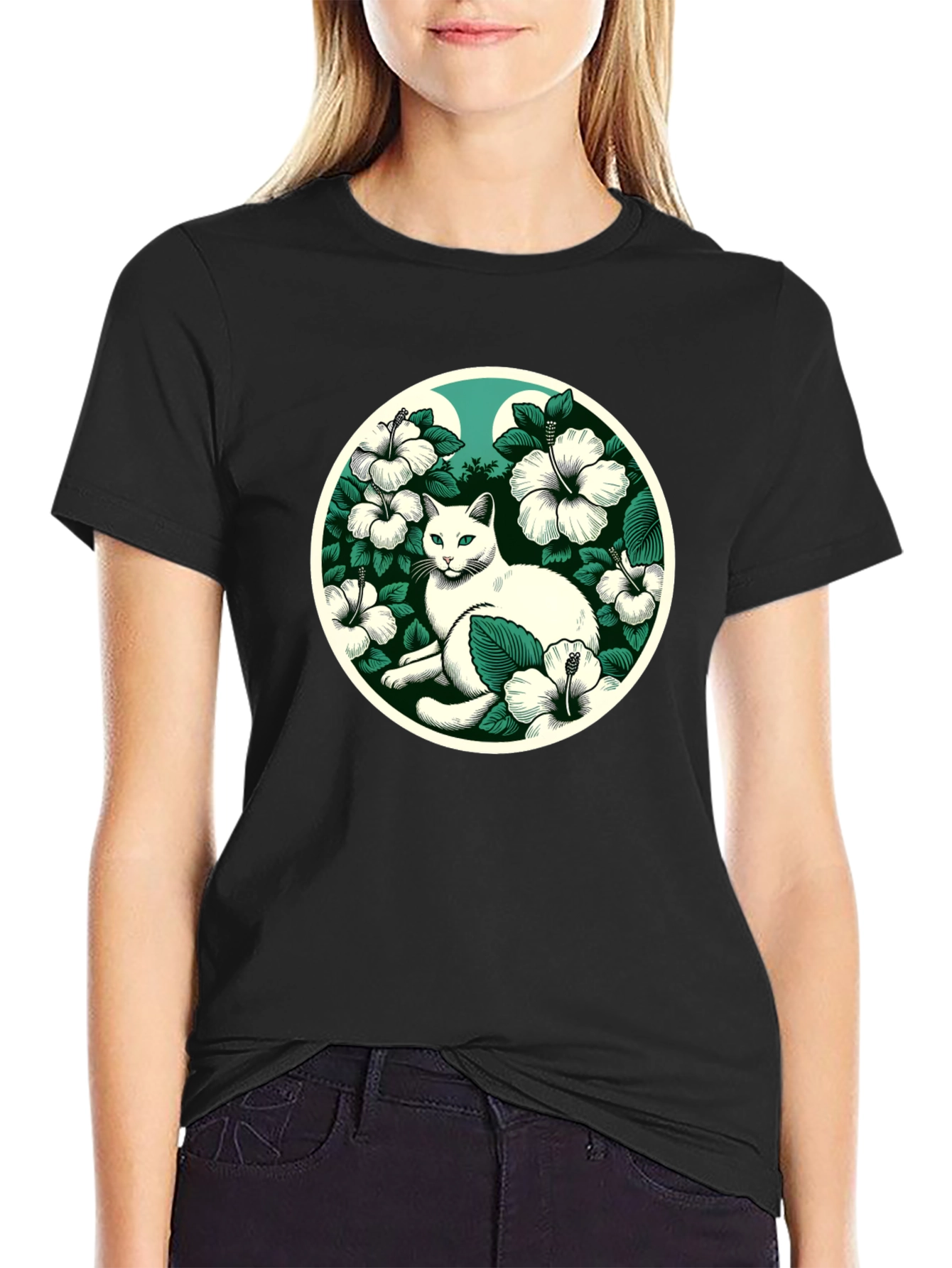 Cat & Hibiscus T-Shirt