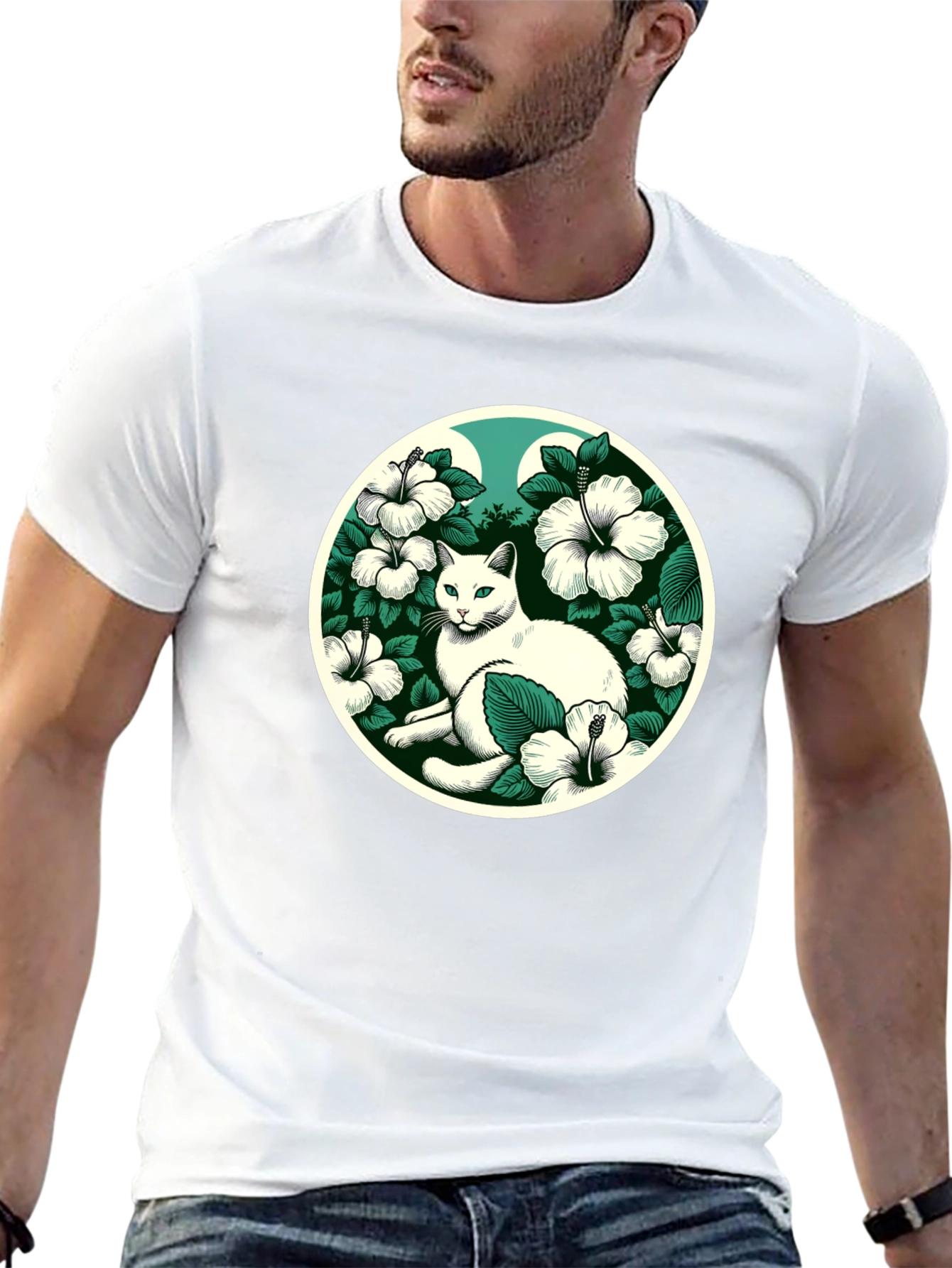 Cat & Hibiscus T-Shirt