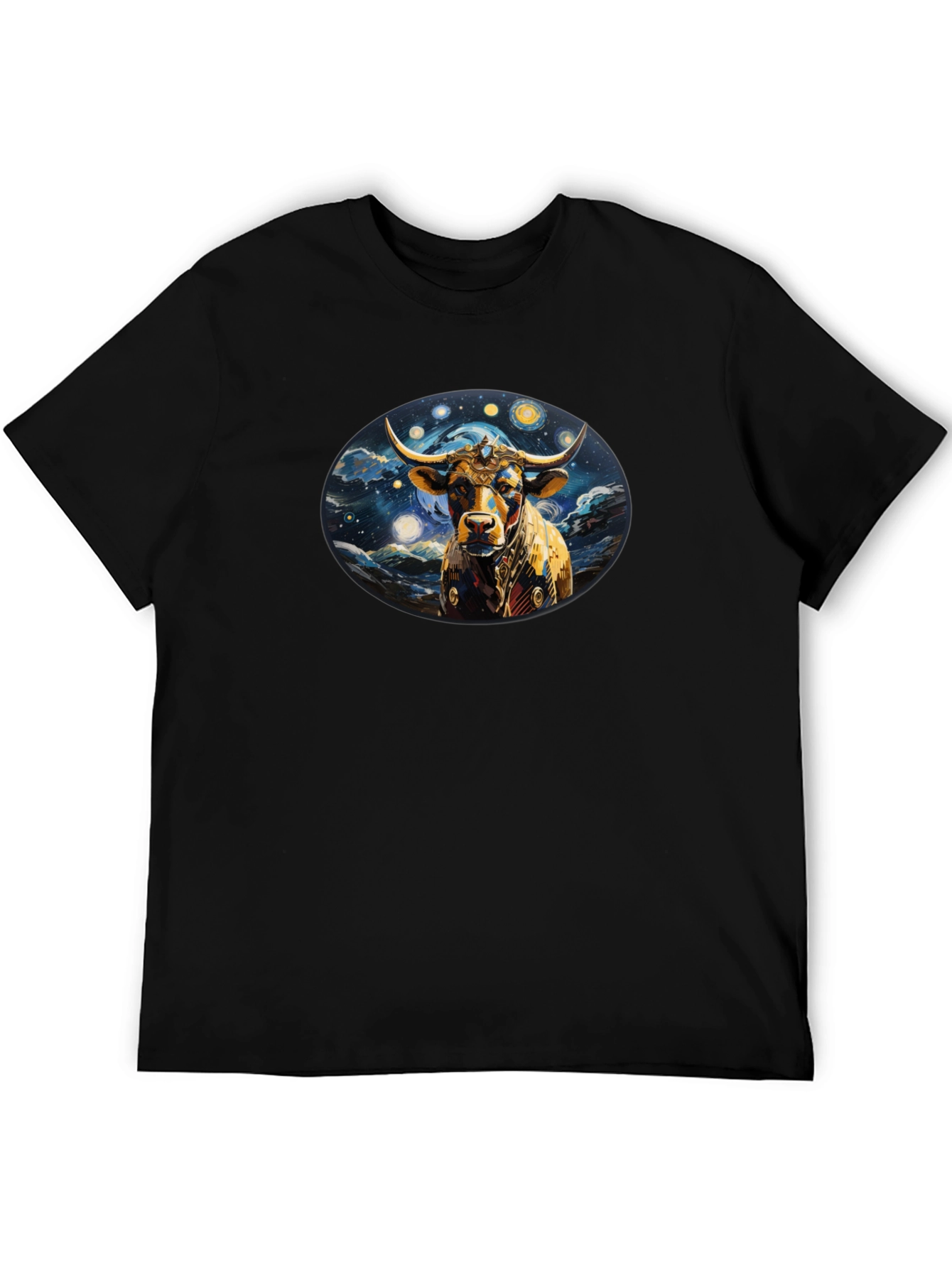 Celestial Bull Graphic Tee - Black Cotton Comfort