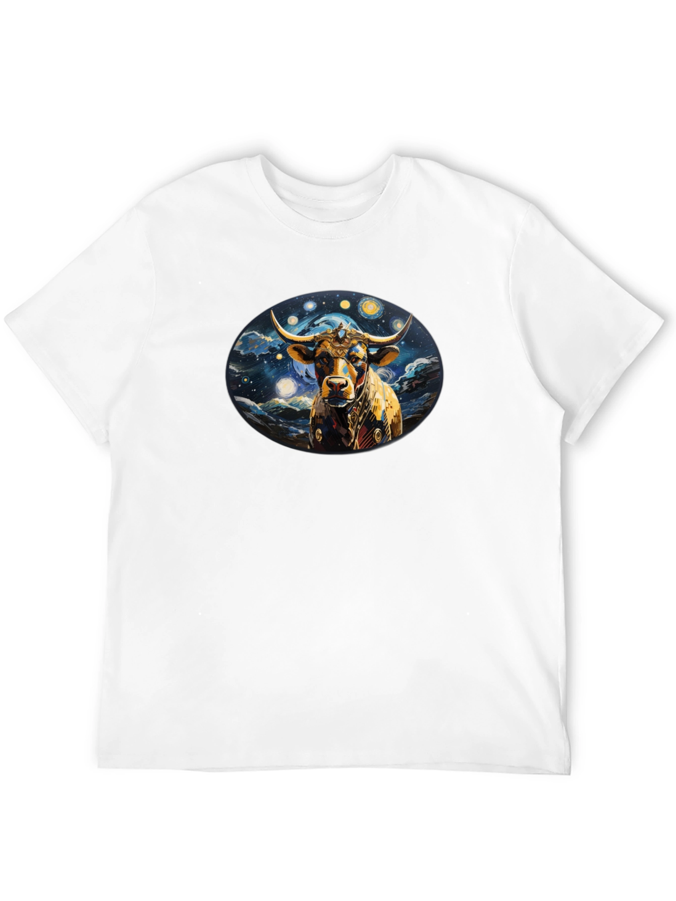 Celestial Bull Graphic Tee - Black Cotton Comfort
