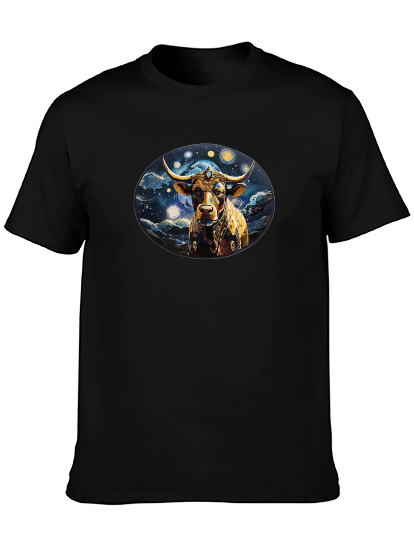 Celestial Bull Graphic Tee - Black Cotton Comfort