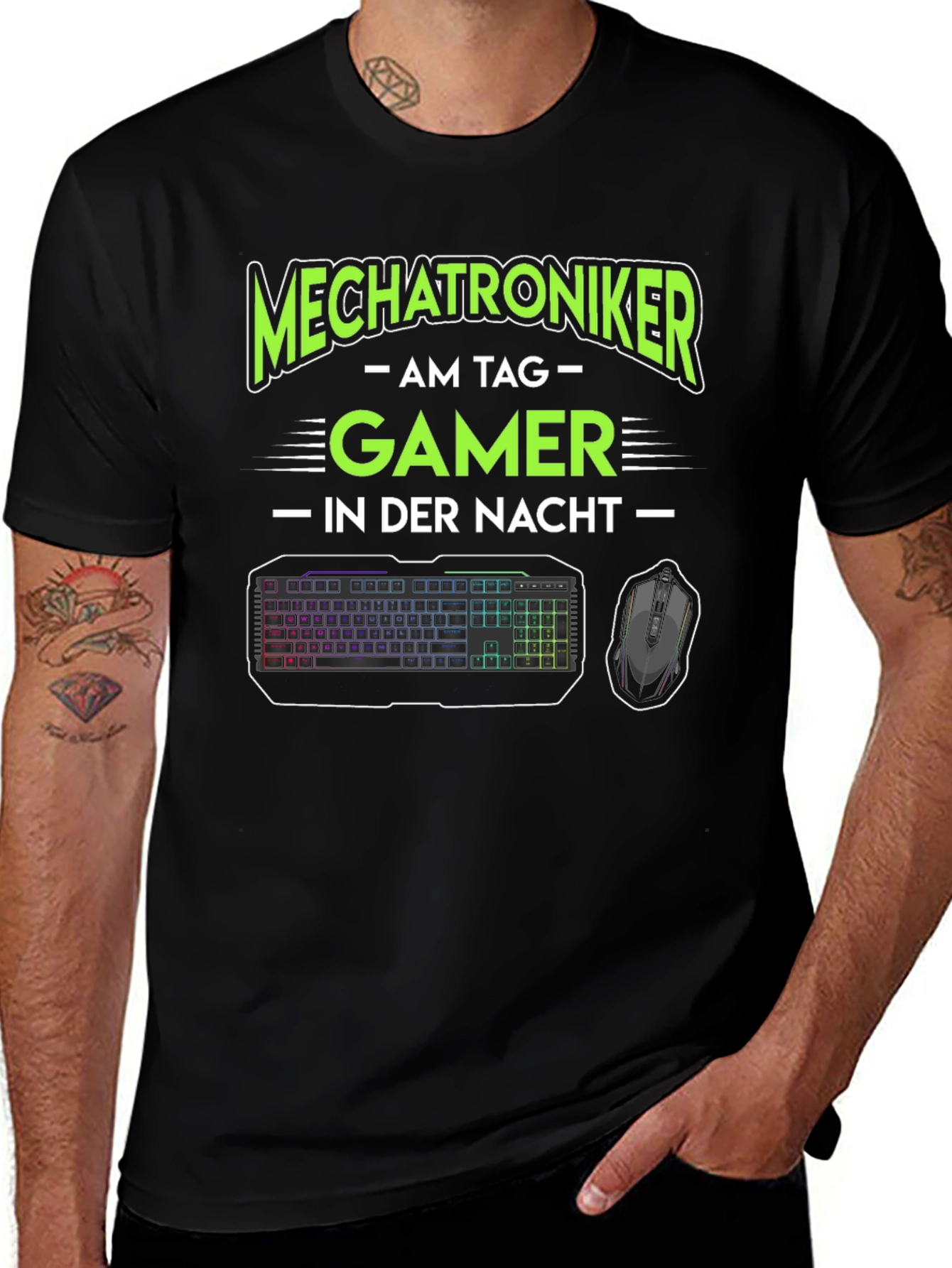 Mechatroniker Gamer T-Shirt - Day/Night Gaming Tee