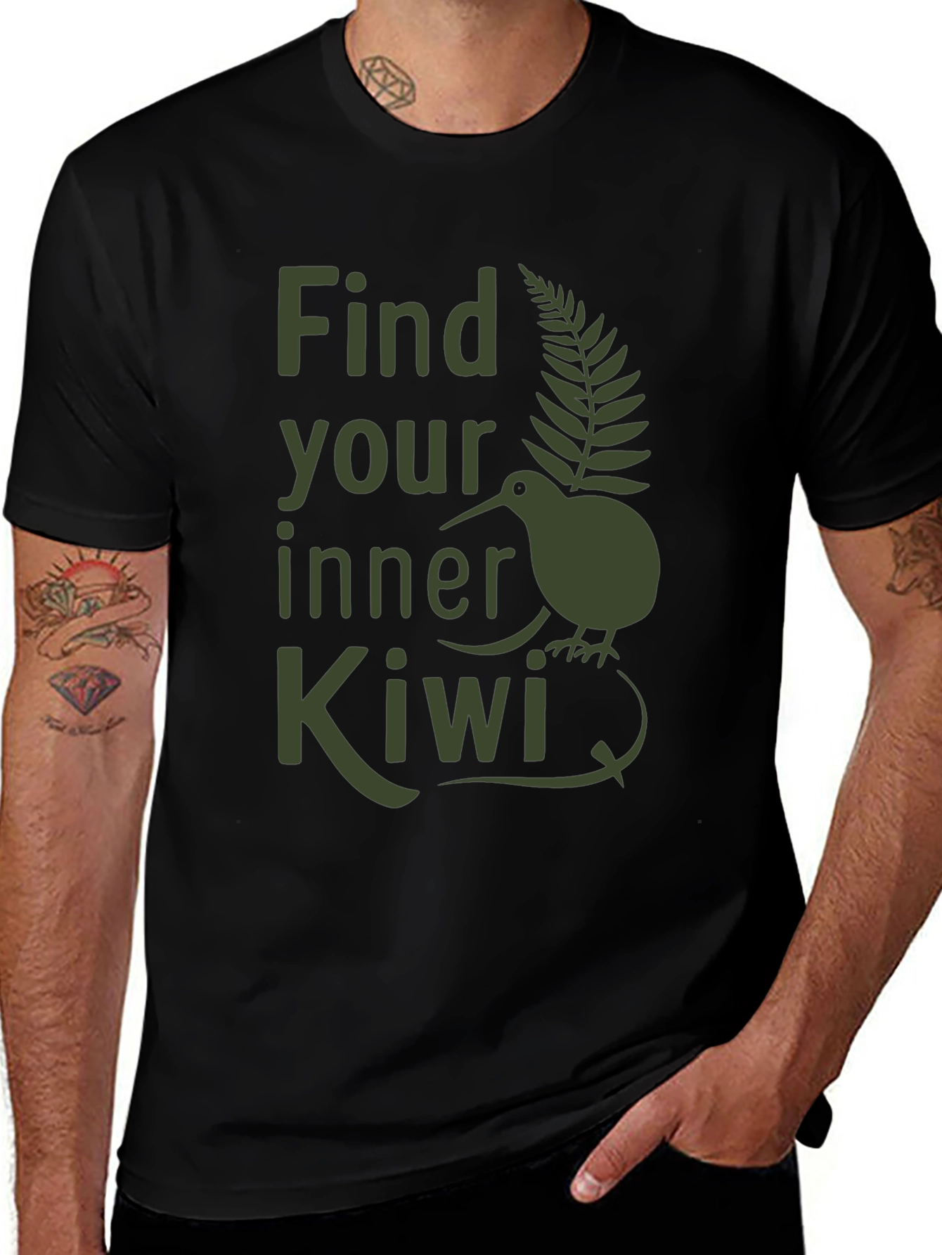 Find Your Inner Kiwi T-Shirt - Olive Green Print