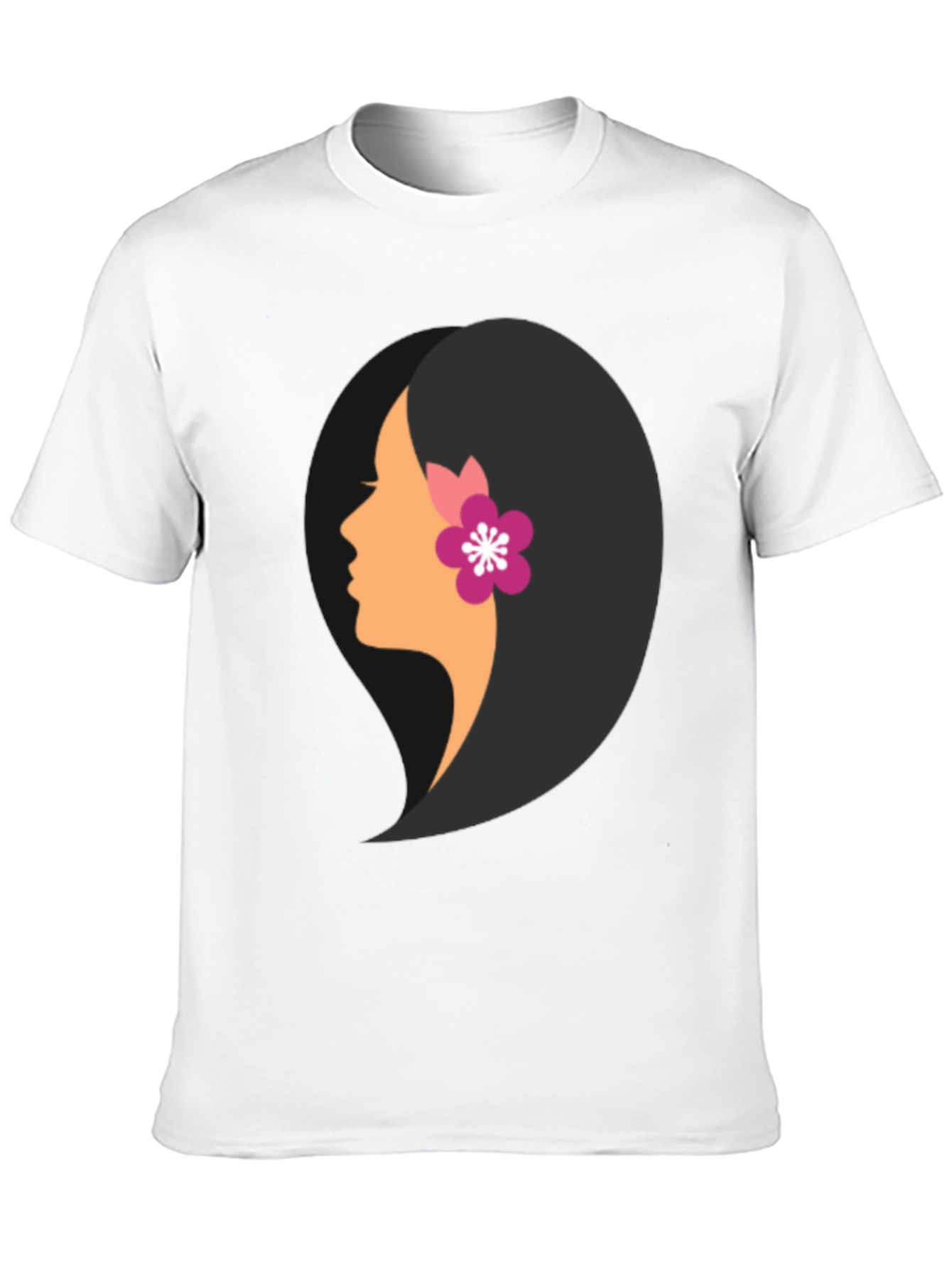 Black T-Shirt with Woman Profile Graphic
