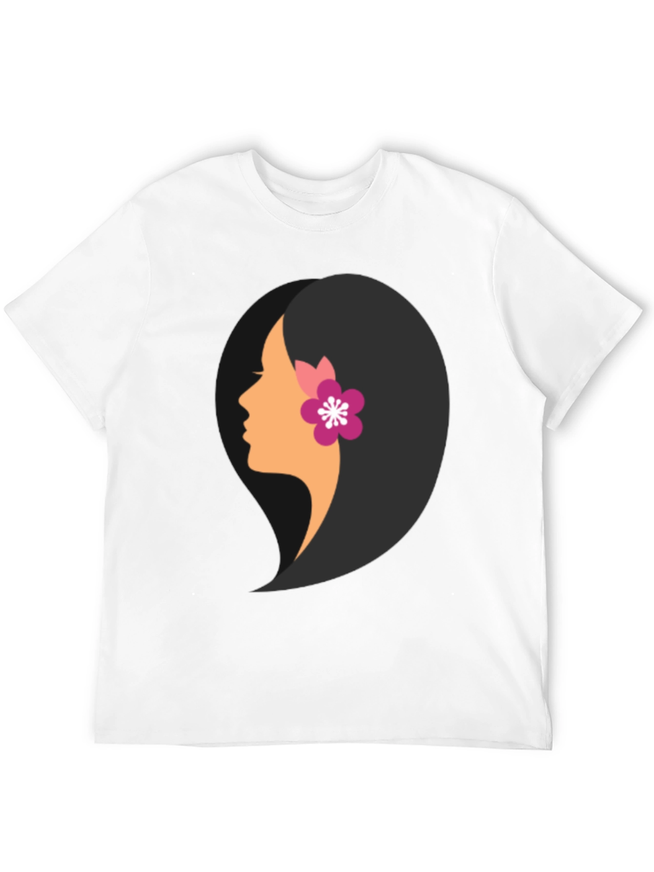 Black T-Shirt with Woman Profile Graphic