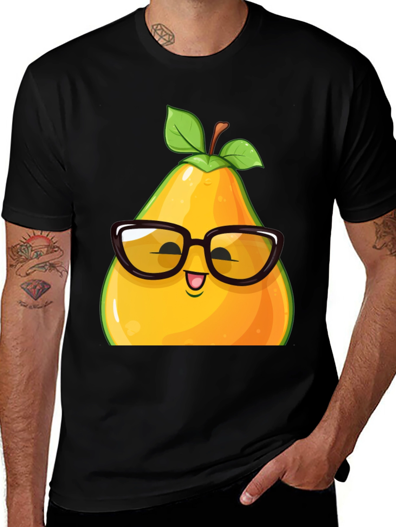 Funny Pear with Glasses Graphic T-Shirt
