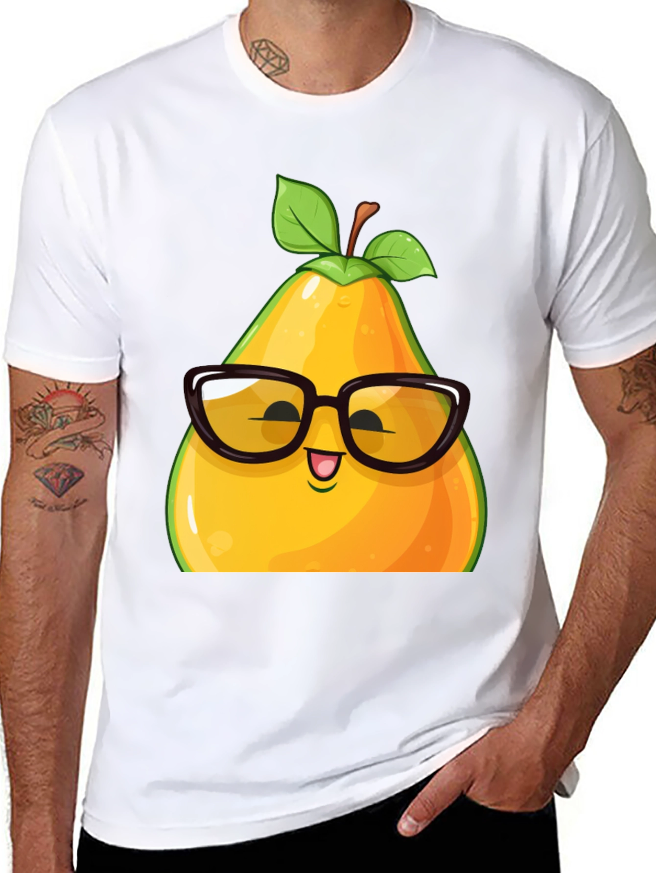Funny Pear with Glasses Graphic T-Shirt
