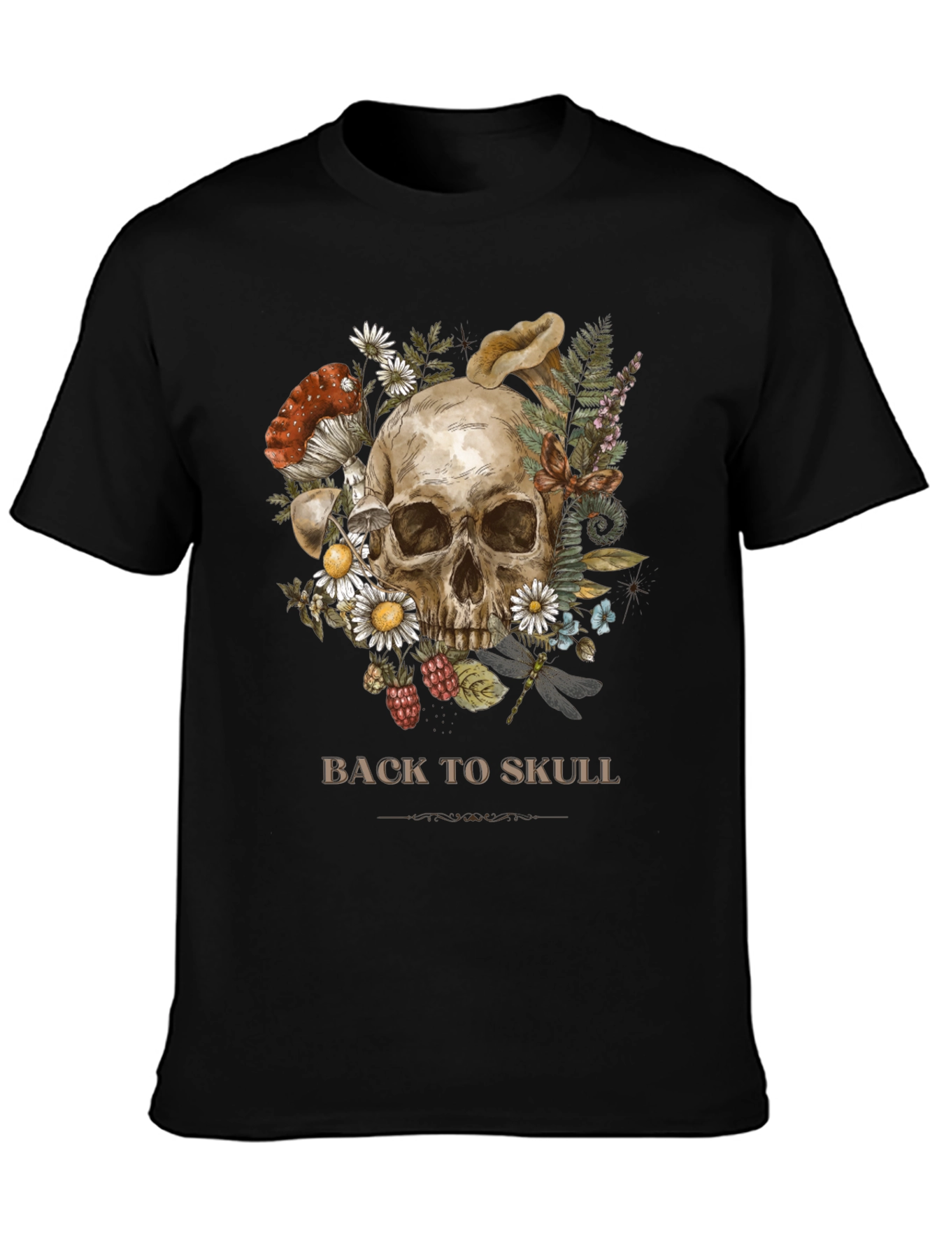 Back to Skull Graphic Print Black Tee