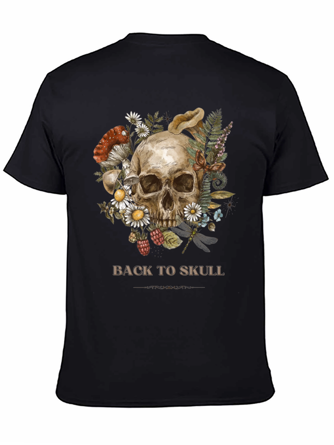 Back to Skull Graphic Print Black Tee