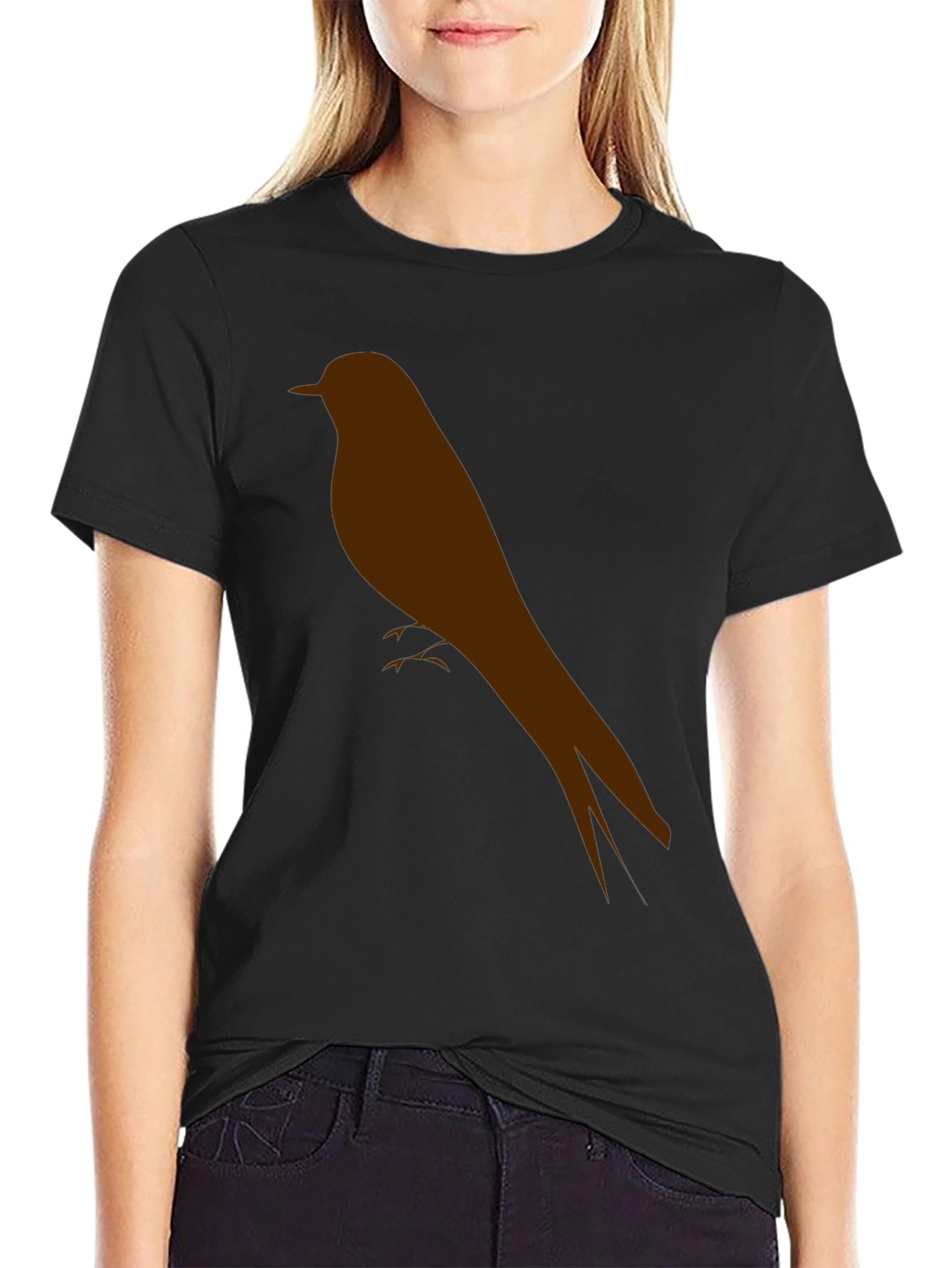 Mens Black T-Shirt with Bird Silhouette Graphic