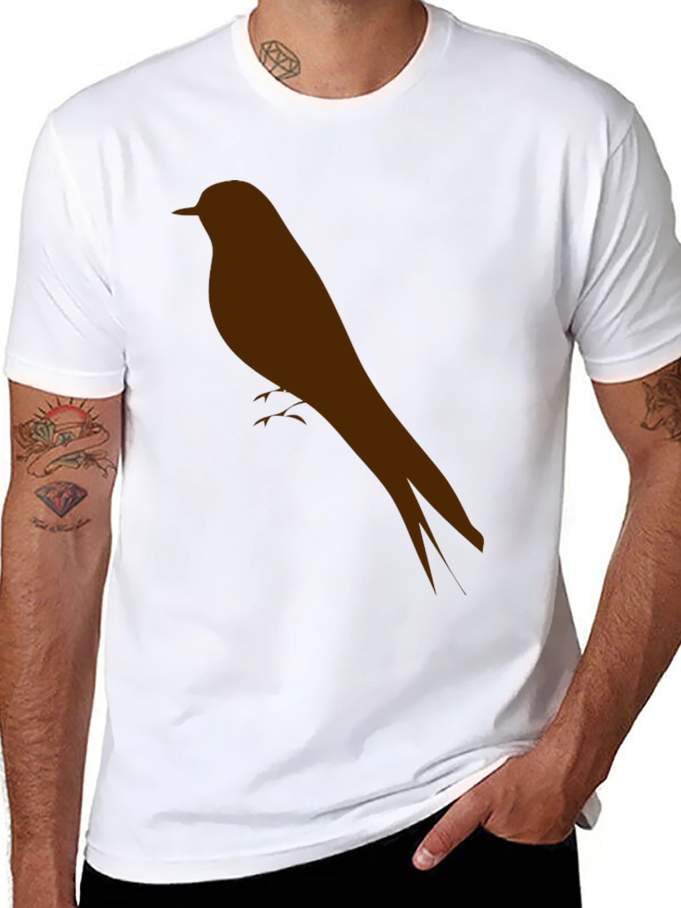 Mens Black T-Shirt with Bird Silhouette Graphic