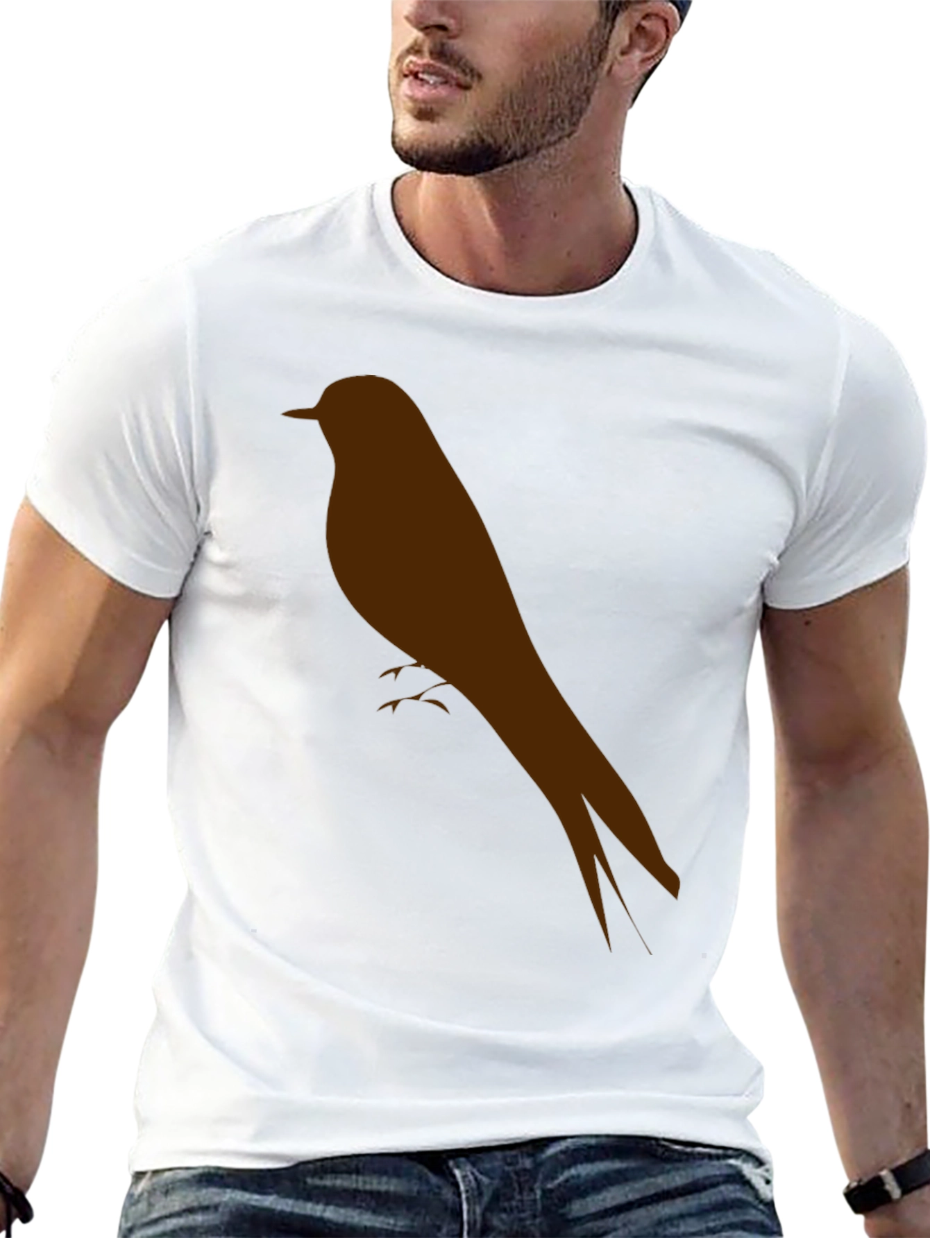 Mens Black T-Shirt with Bird Silhouette Graphic