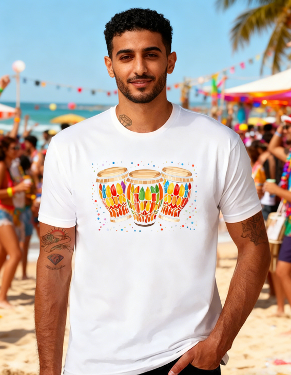 Colorful Percussion Graphic Tee for Music Enthusiasts